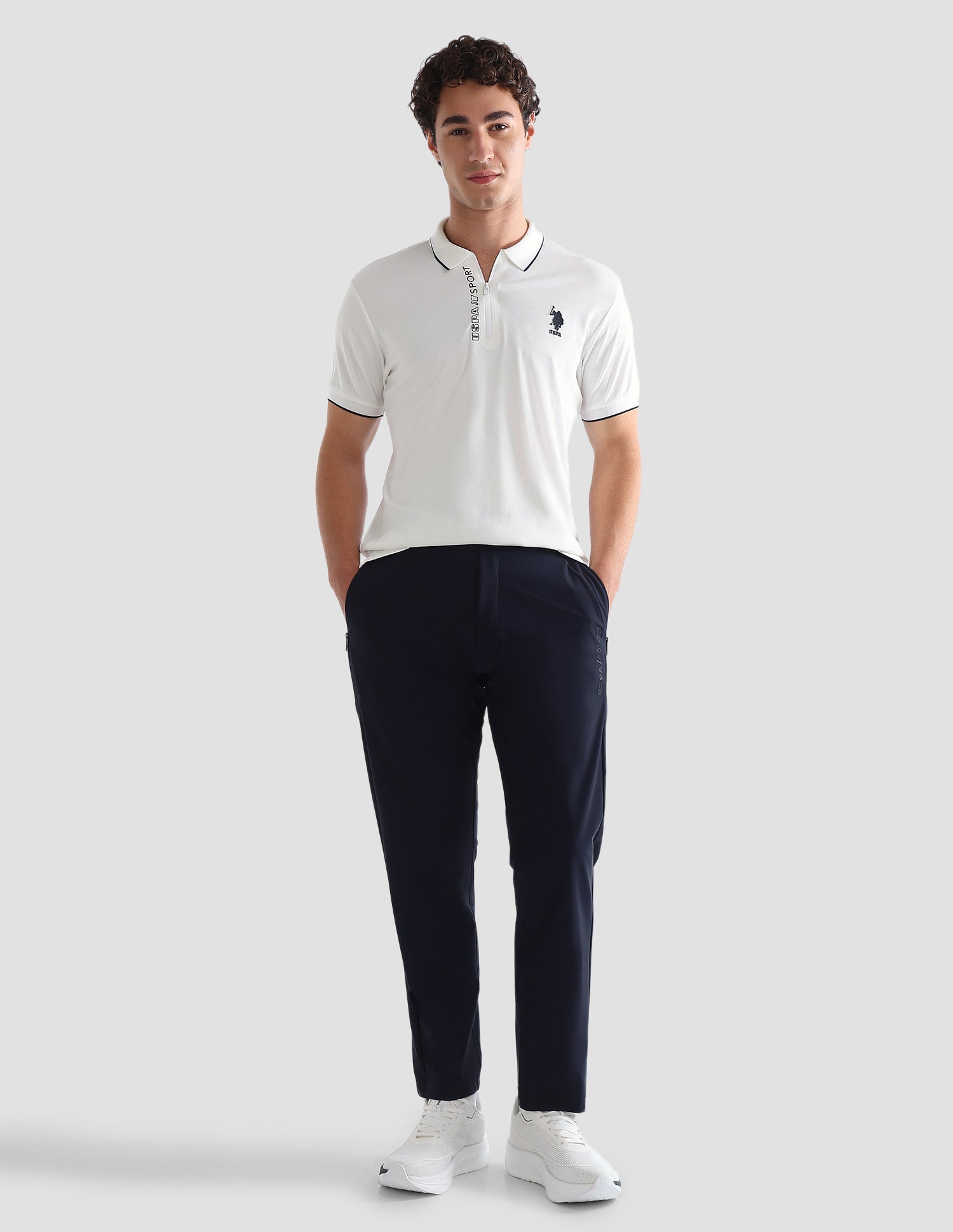 Solid Slim Fit Active Polo Shirt Off White - U.S. Polo Assn. India | Large