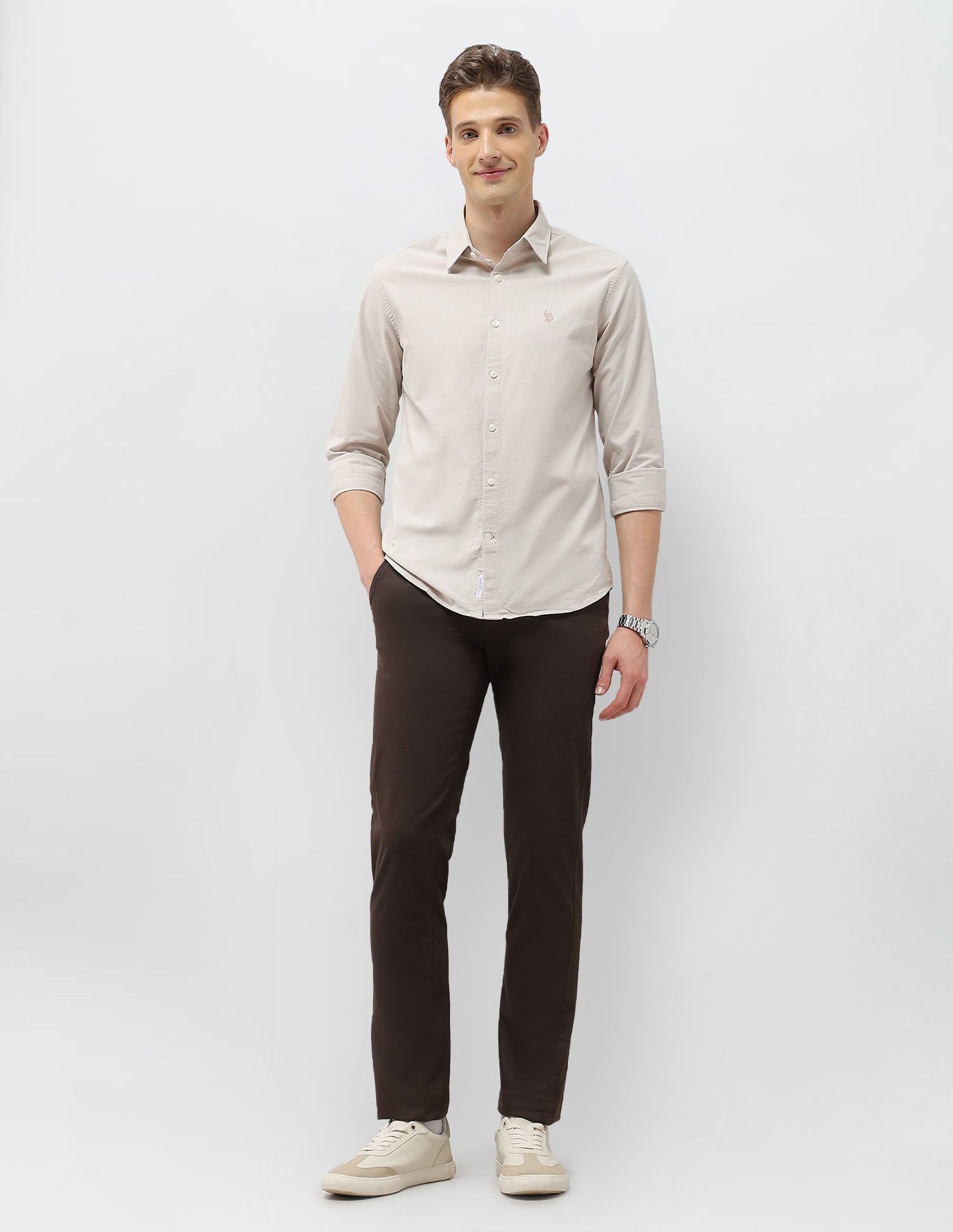 Tailored Fit Oxford Shirt Beige - U.S. Polo Assn. India | Large