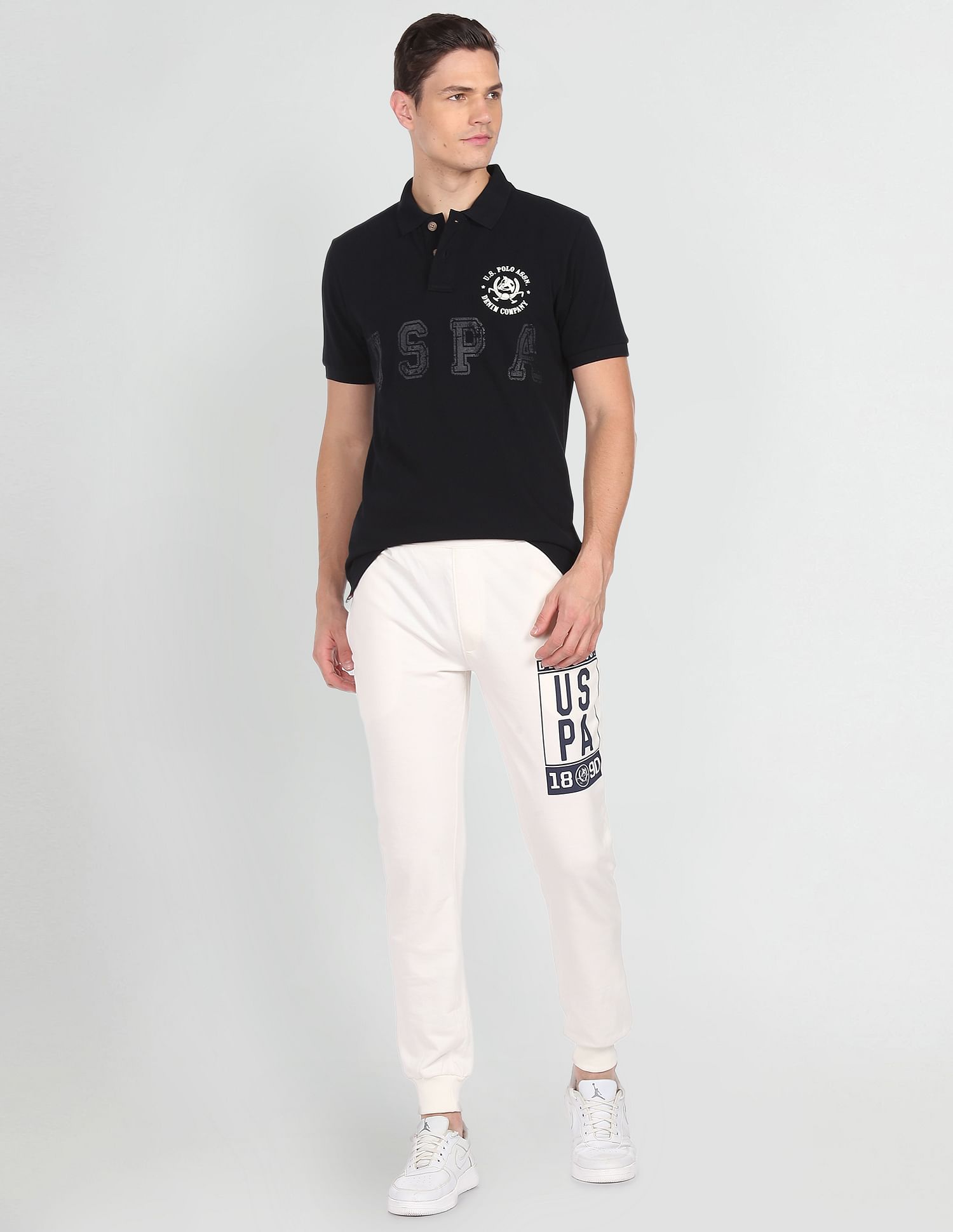 Brand Print Cotton Polo Shirt Black - U.S. POLO ASSN. | Large