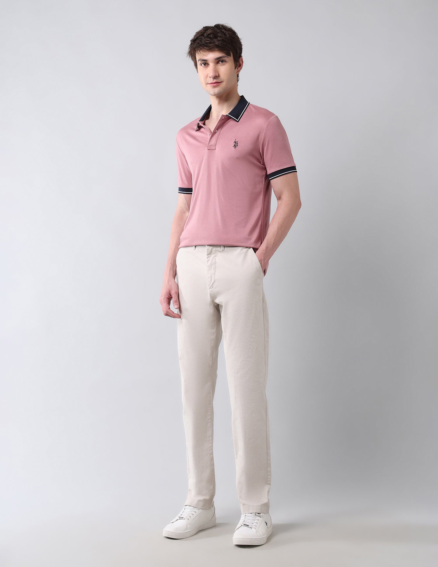 Solid Pure Cotton Muscle Fit Shirt Peach - U.S. Polo Assn. India | Large