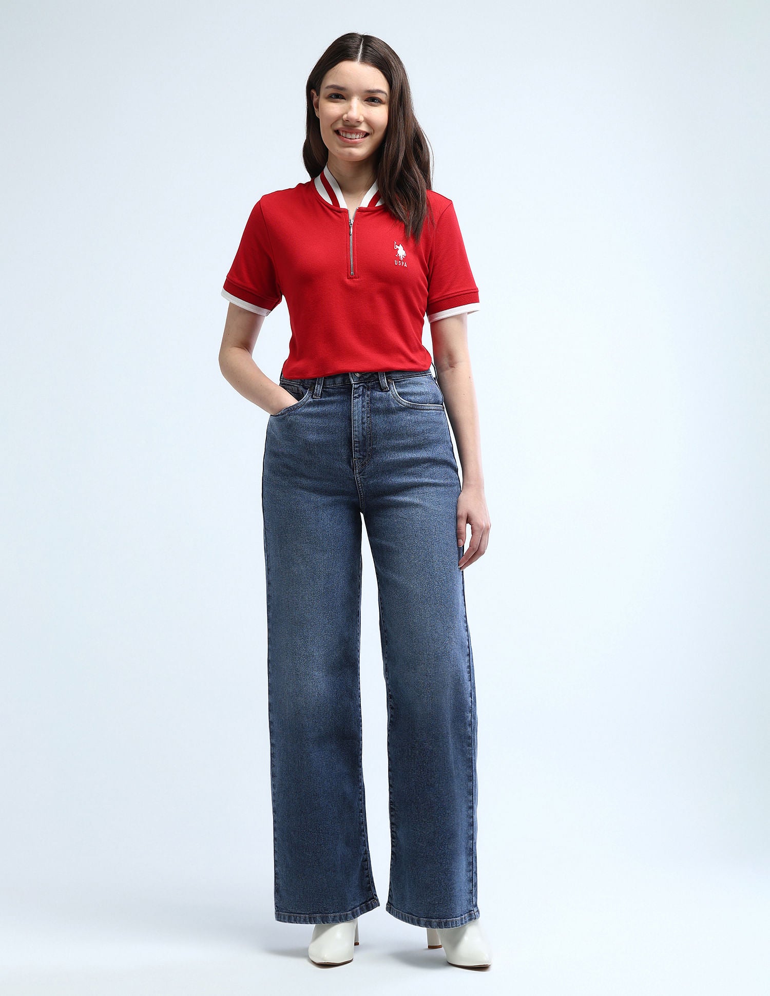 High Rise Stretchable Baggy Jeans Dark Blue - U.S. POLO ASSN. | Large