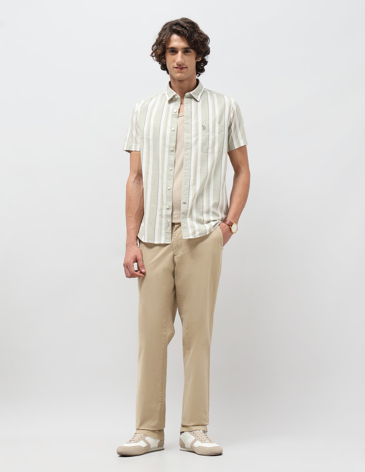 Pure Cotton Slim Fit Shirt Light Olive - U.S. POLO ASSN. | Large