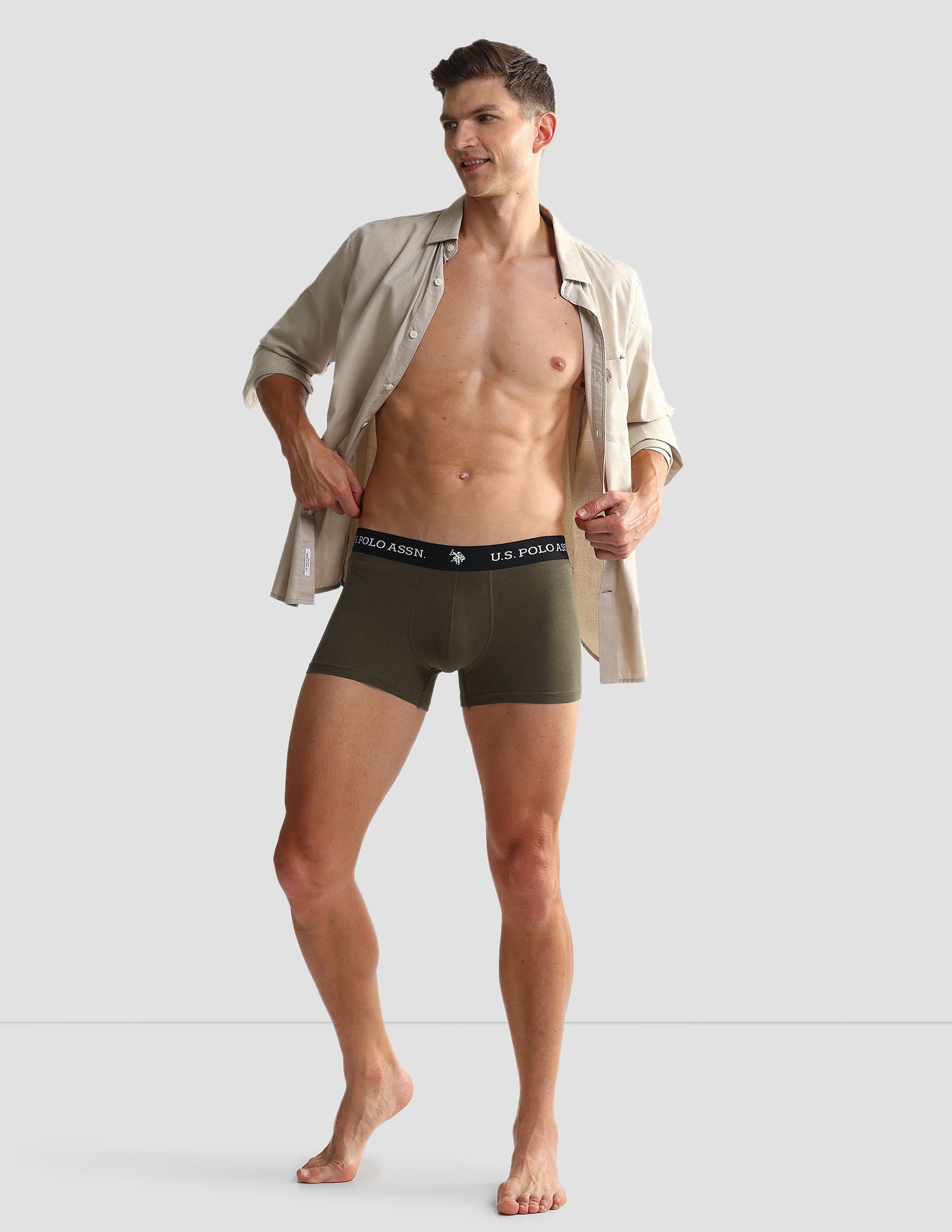 Elastic Waistband Ribbed Solid OET10 Trunks - Pack Of 2 Camo Olive and Dark Olive - U.S. POLO ASSN. | Large