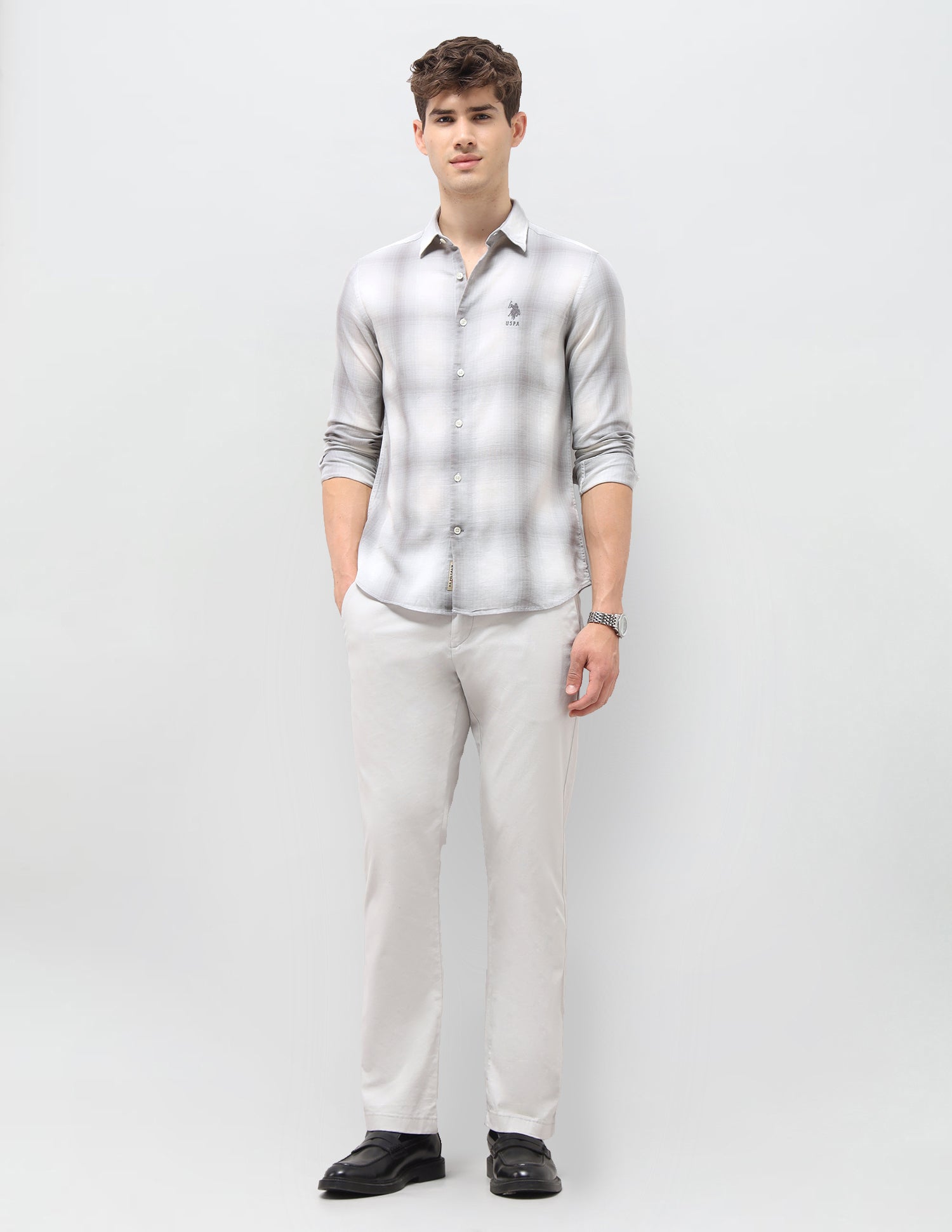 Tartan Checked Dobby Shirt Light Grey - U.S. Polo Assn. India | Large