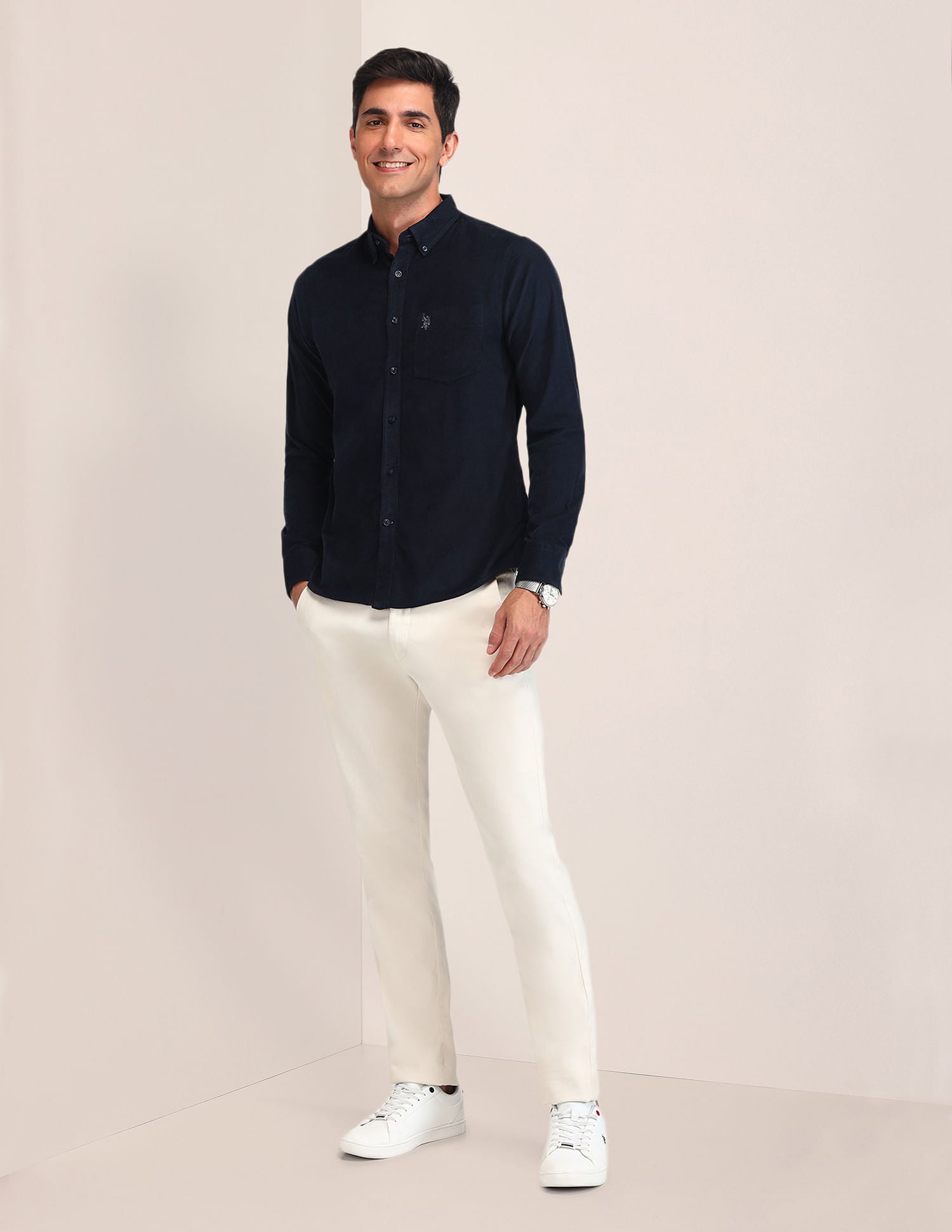 Tailored Fit Corduroy Shirt Navy - U.S. Polo Assn. India | Large