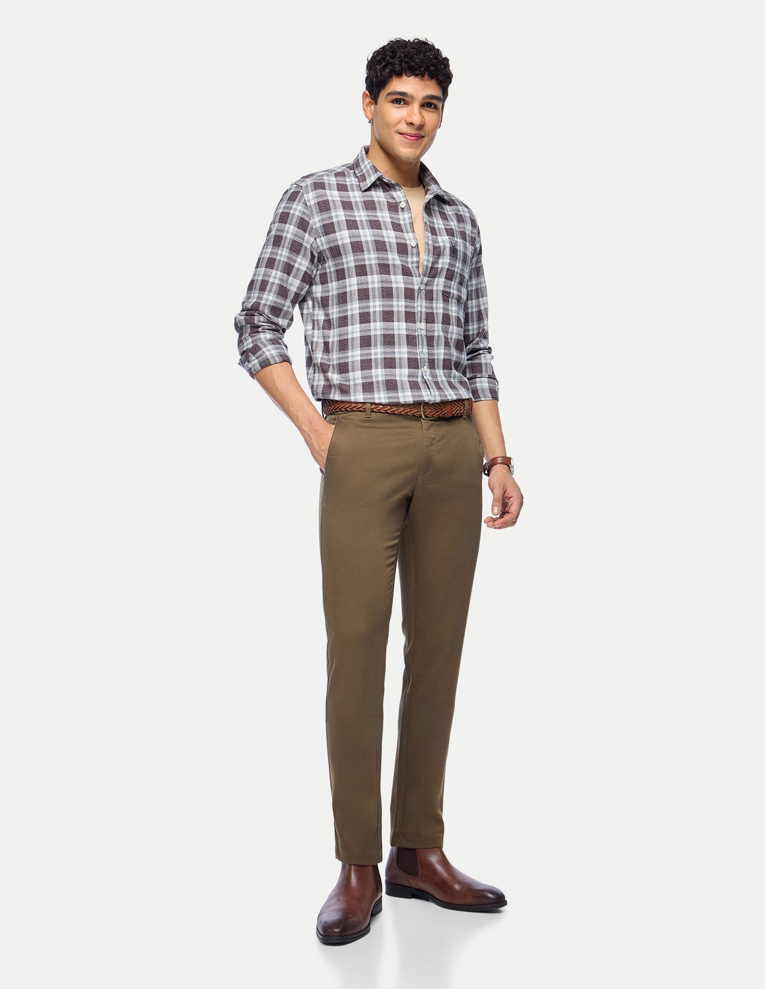 Denver Slim Fit Mid Rise Trousers Brown - U.S. Polo Assn. India | Large