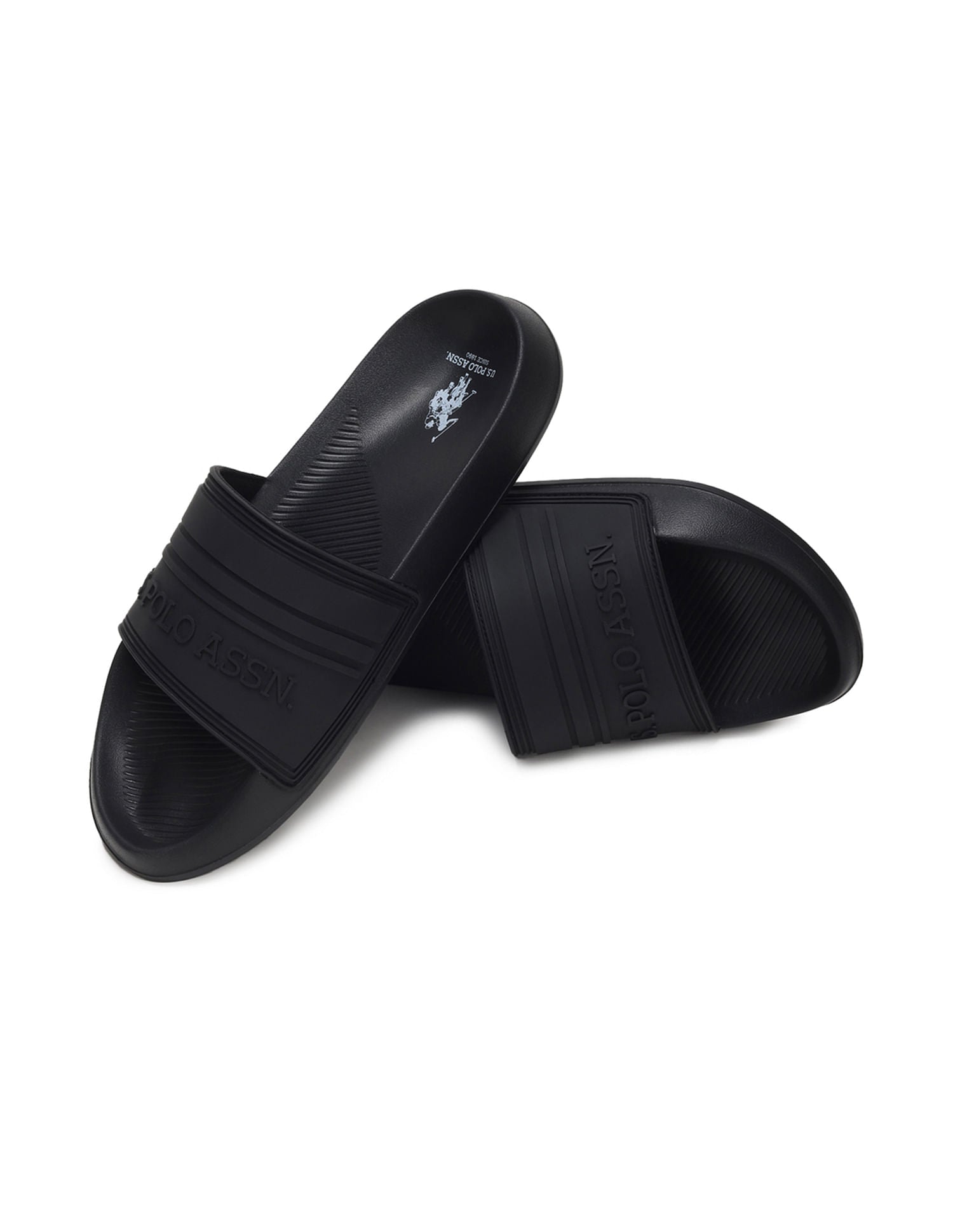 Men Embossed Logo Non-Skid Lightweight Nilsson Slides Black - U.S. Polo Assn. India | Large