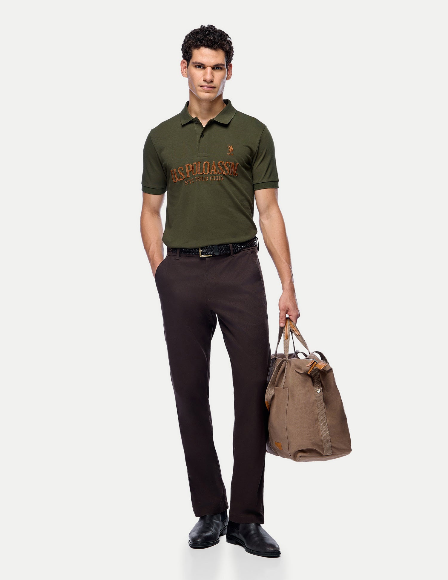 Brand Embroidered Slim Fit Polo Shirt Olive - U.S. Polo Assn. India | Large