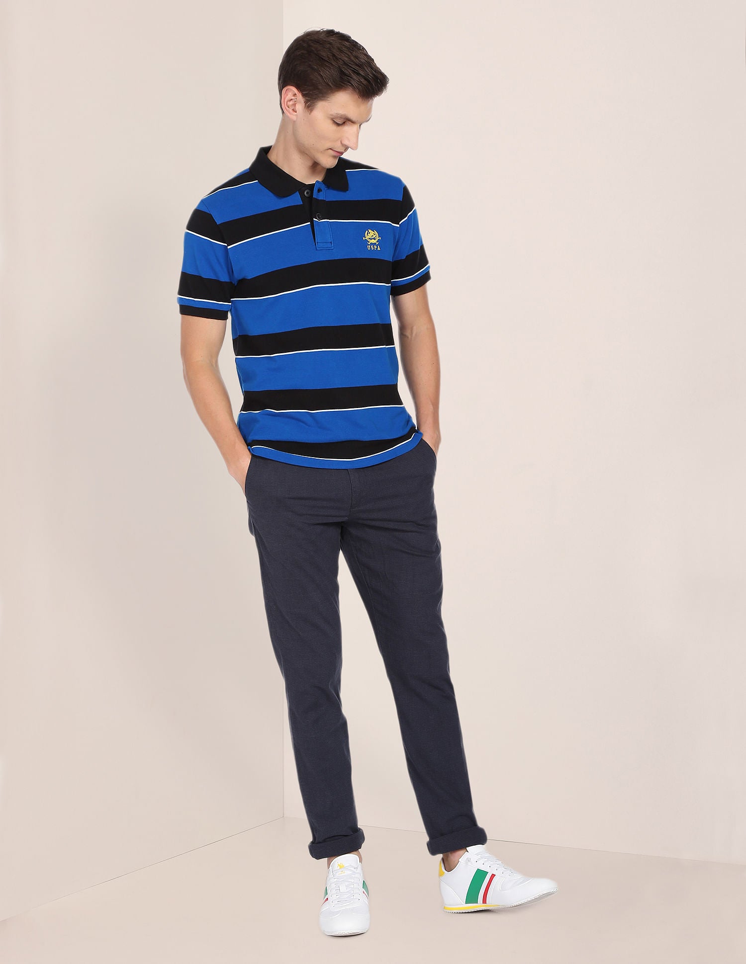 Horizontal Stripe Polo Shirt Dark Blue and Black - U.S. Polo Assn. India | Large
