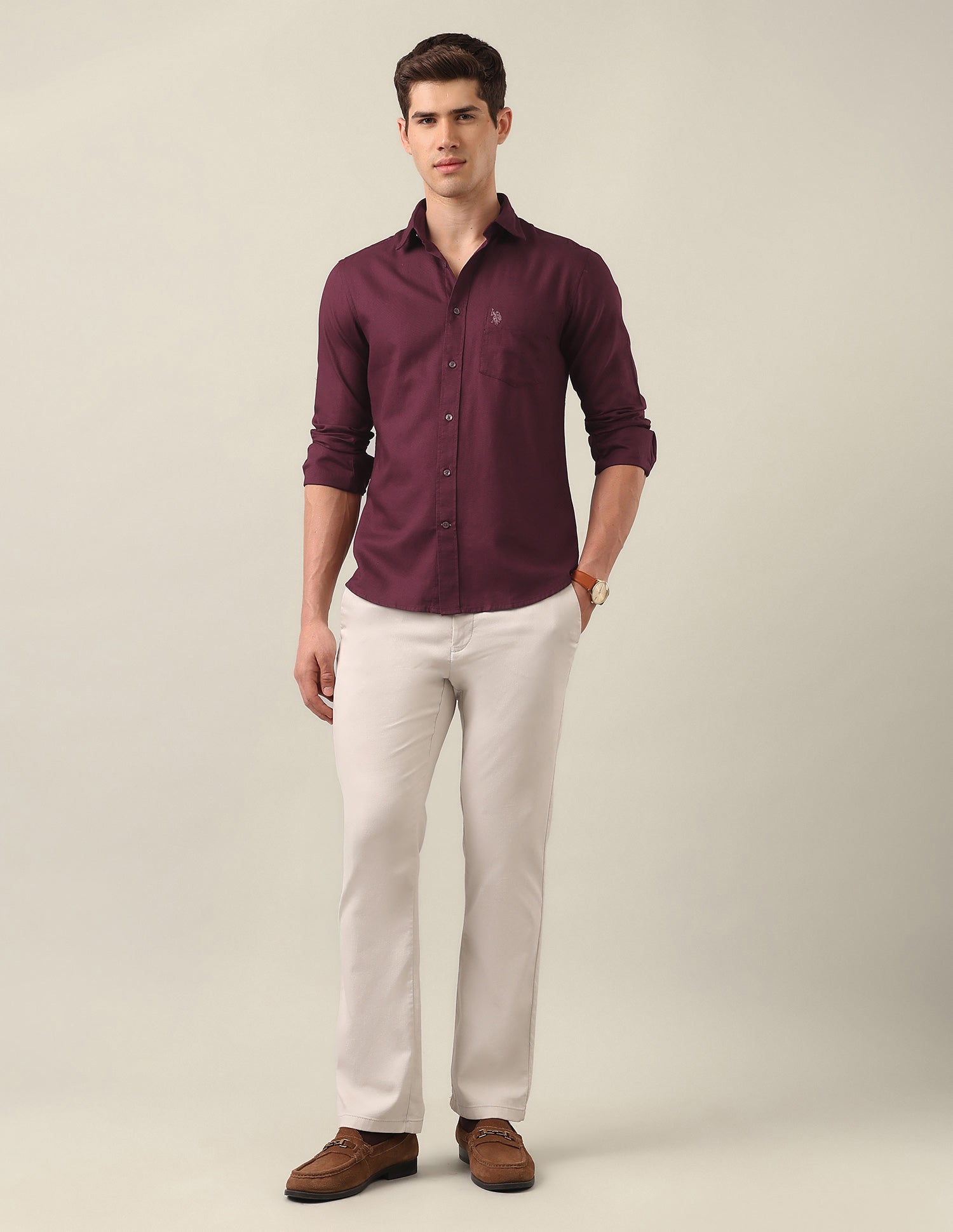 Tailored Fit Solid Shirt Maroon - U.S. Polo Assn. India | Large