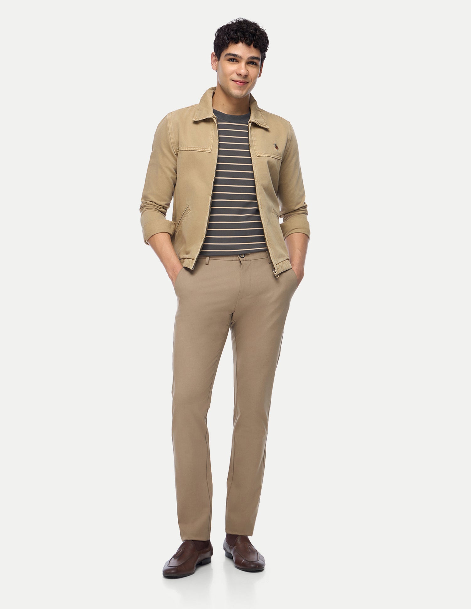 Super Slim Fit Satin Trousers Light Khaki - U.S. Polo Assn. India | Large