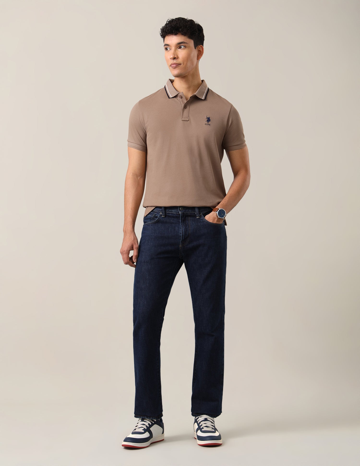 Brand Embroidered Slim Fit Polo Shirt Light Brown - U.S. Polo Assn. India | Large