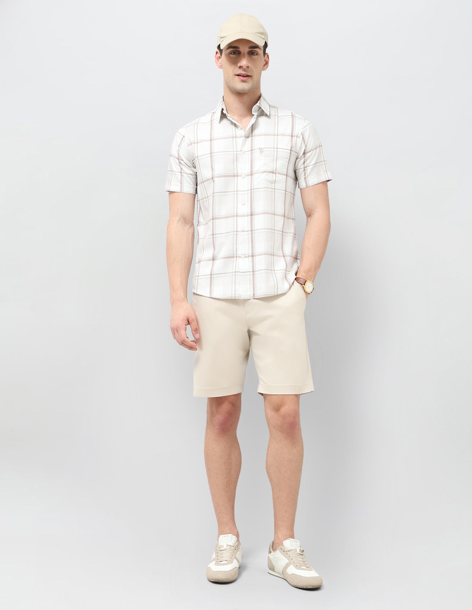 Grid Tattersall Checked Twill Shirt Beige - U.S. POLO ASSN. | Large