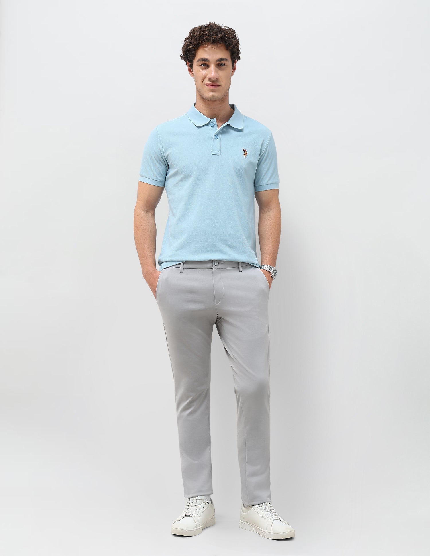 Satin Slim Fit Trousers Grey - U.S. Polo Assn. India | Large