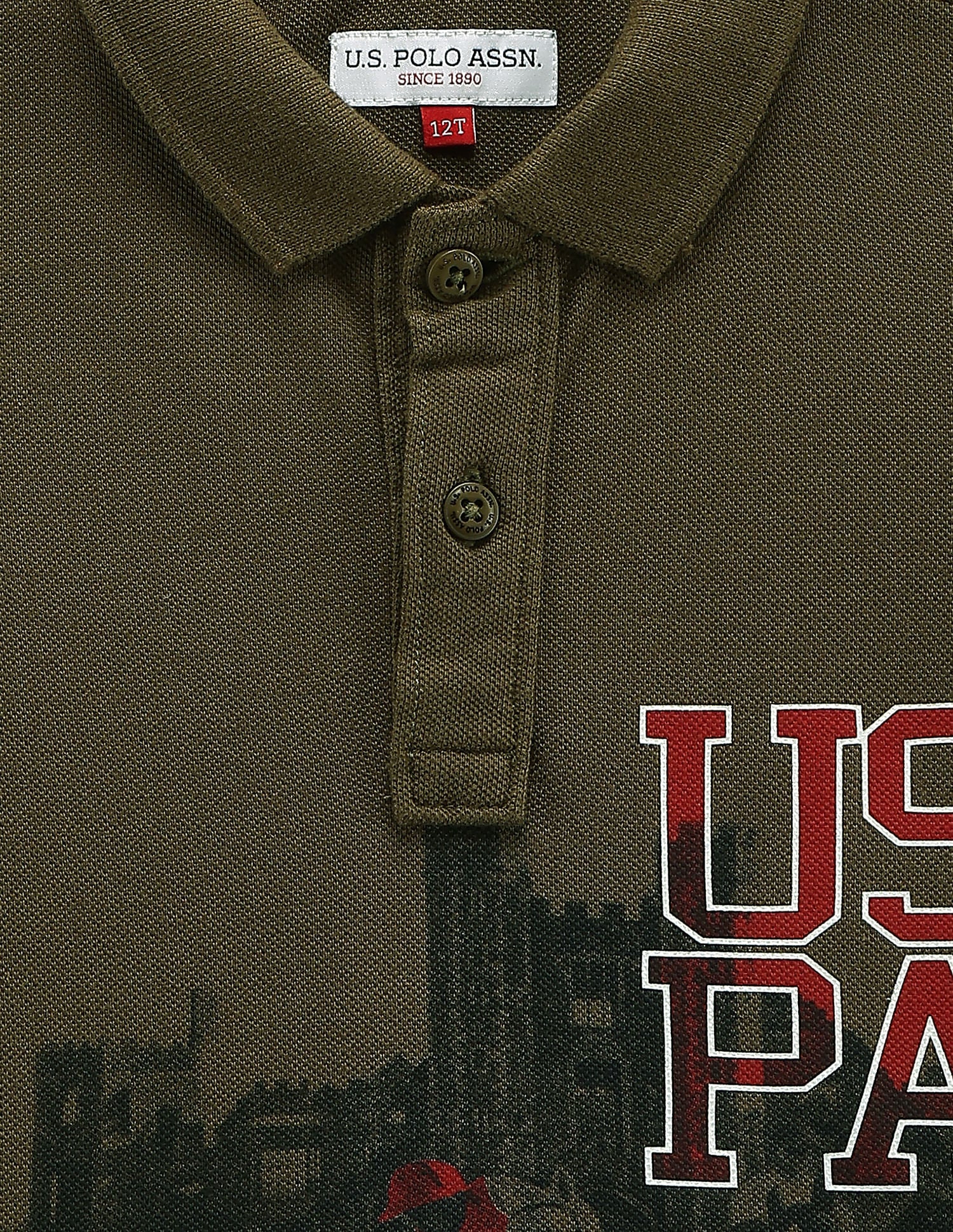 Boys Graphic Print Cotton Polo Shirt Olive - U.S. POLO ASSN. | Large