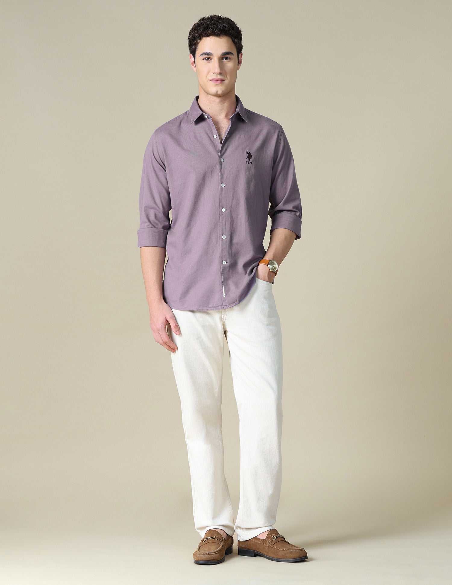 Solid Regular Fit Shirt Lavender - U.S. Polo Assn. India | Large