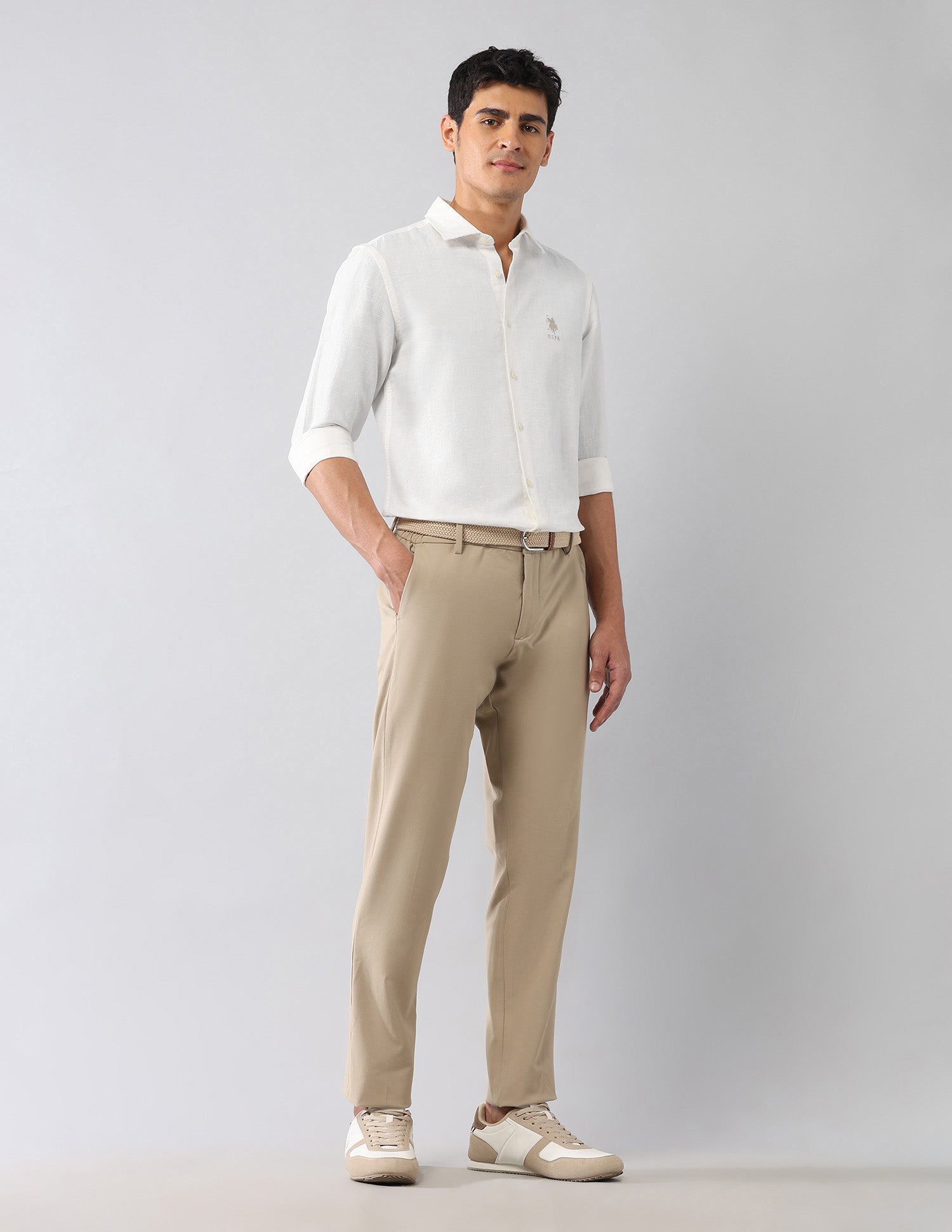 Solid Poplin Regular Fit Shirt White - U.S. Polo Assn. India | Large
