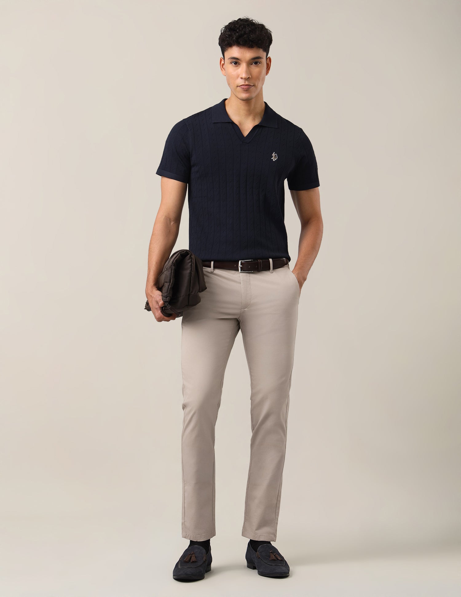 Textured Satin Trousers Beige - U.S. Polo Assn. India | Large