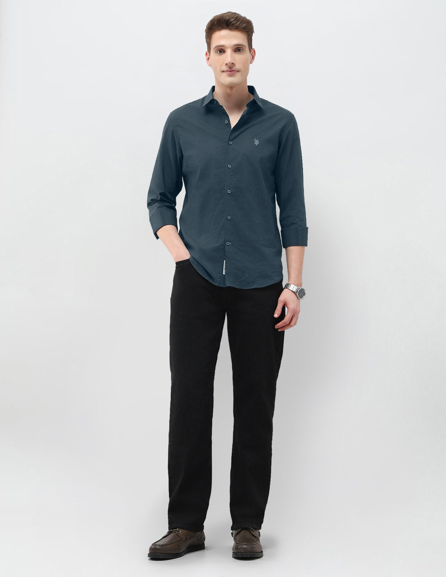 Micro Checked Black & Gold Shirt Teal - U.S. Polo Assn. India | Large