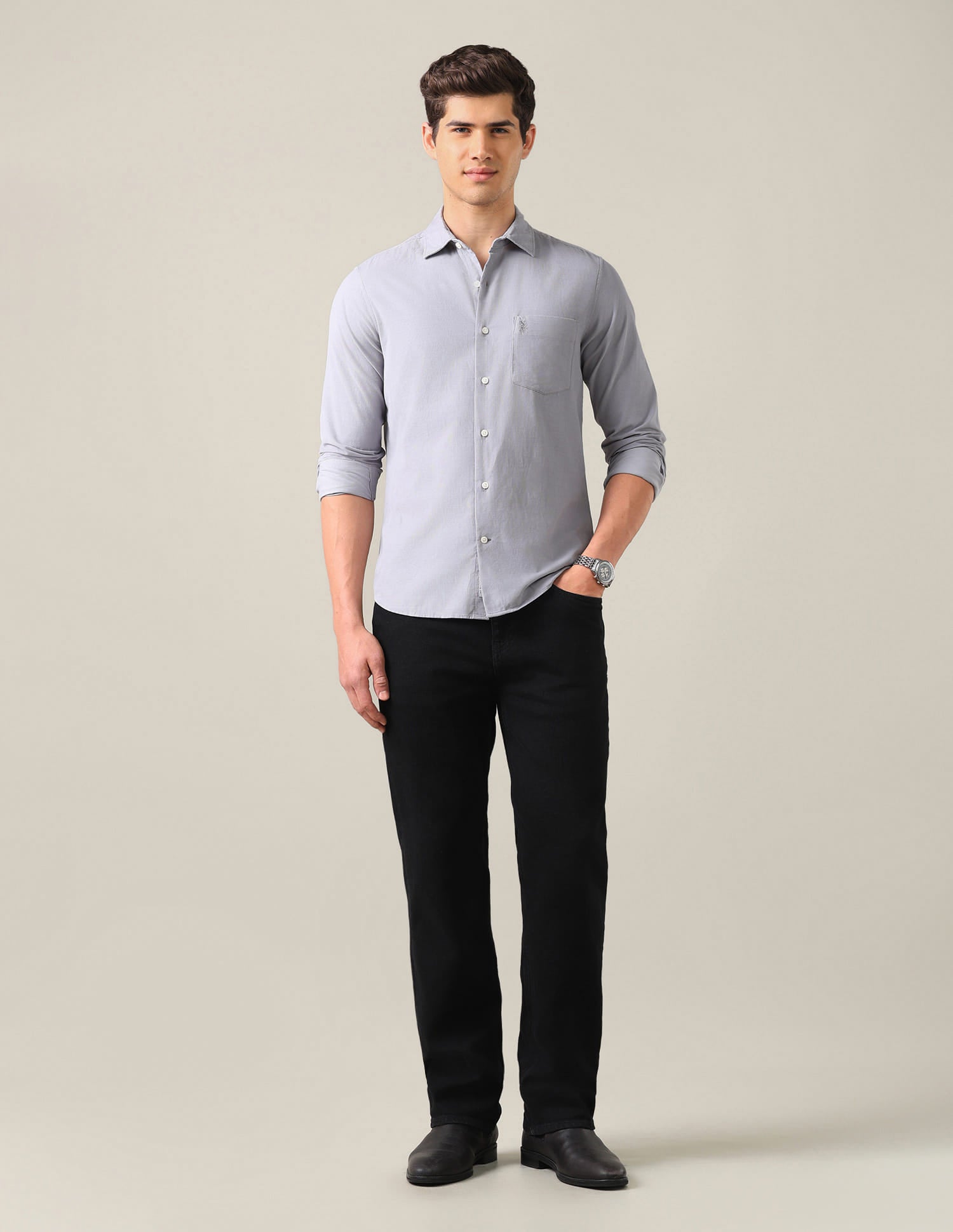 Tailored Fit Corduroy Shirt Grey - U.S. Polo Assn. India | Large