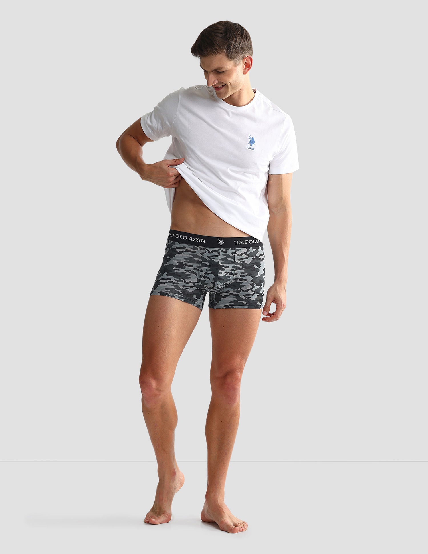 Elastic Waistband Ribbed Solid OET10 Trunks - Pack Of 2 Camo Black and Black - U.S. POLO ASSN. | Large