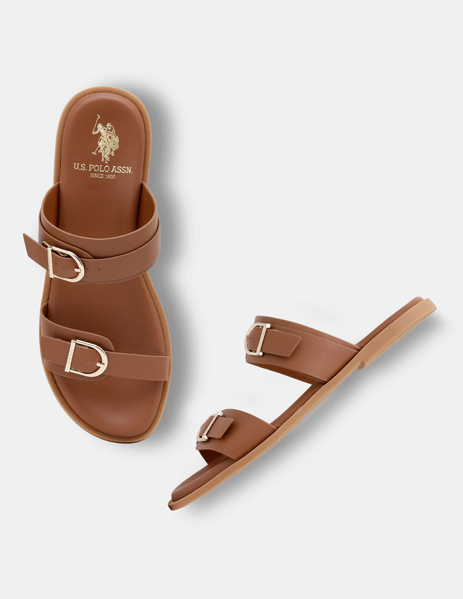 Women Jores Open Toe Buckle Sandals Tan - U.S. Polo Assn. India | Large