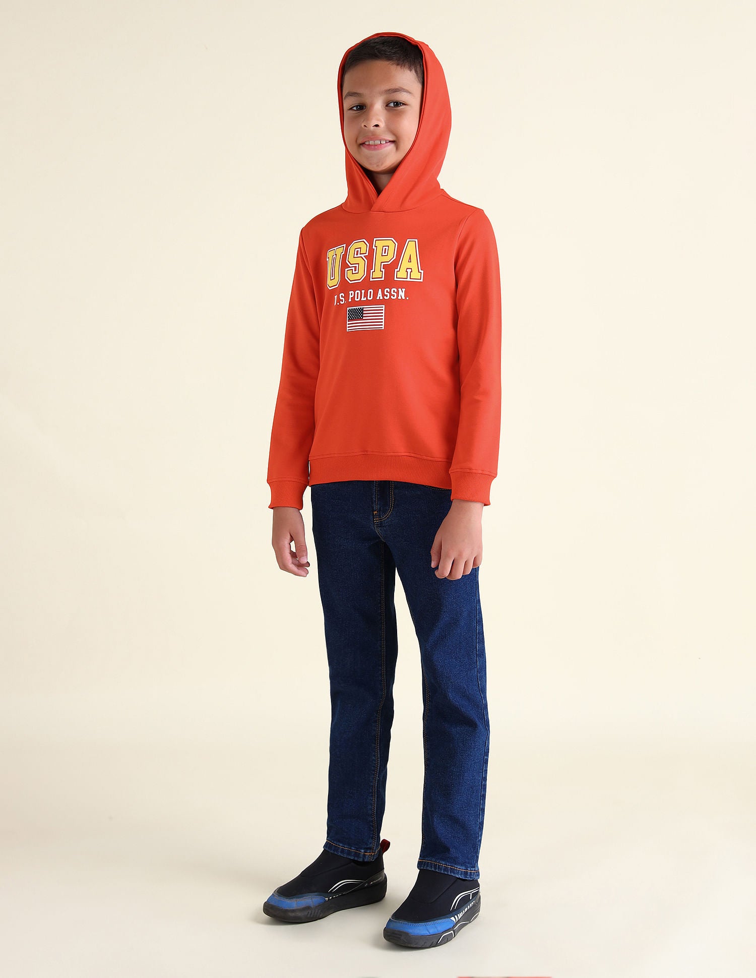 Boys Brand Printed Hooded Sweatshirt Dark Orange - U.S. POLO ASSN. | Large