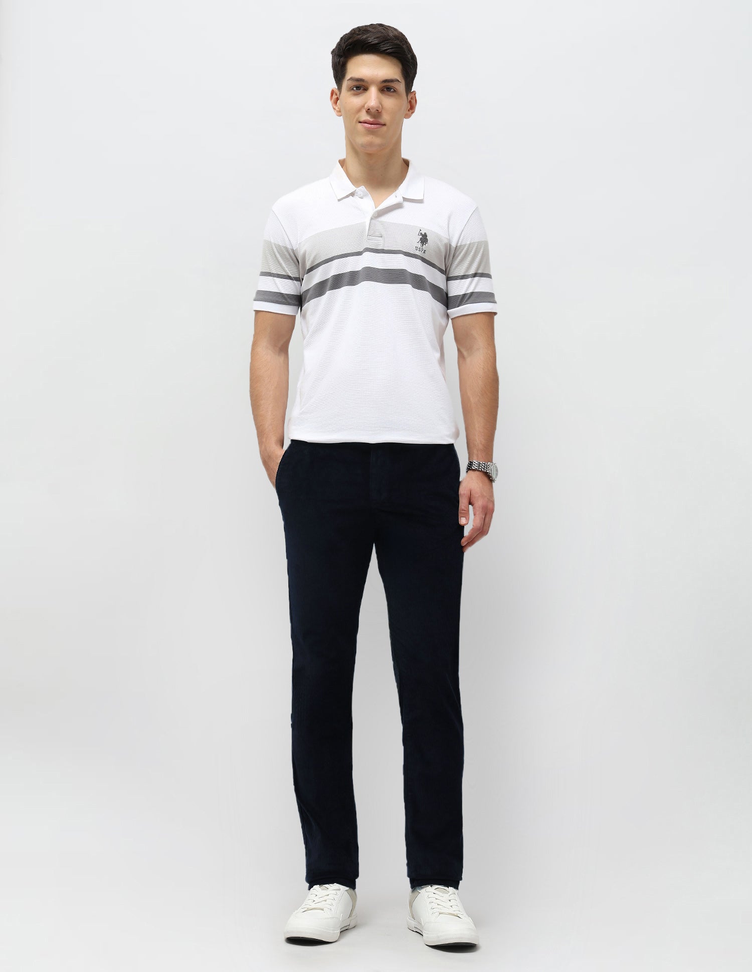Denver Slim Fit Corduroy Trousers Navy - U.S. POLO ASSN. | Large