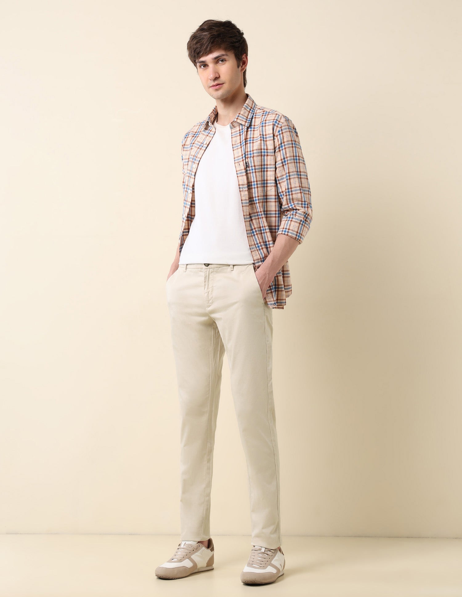 Slim Fit Mid Rise Trousers Beige - U.S. Polo Assn. India | Large