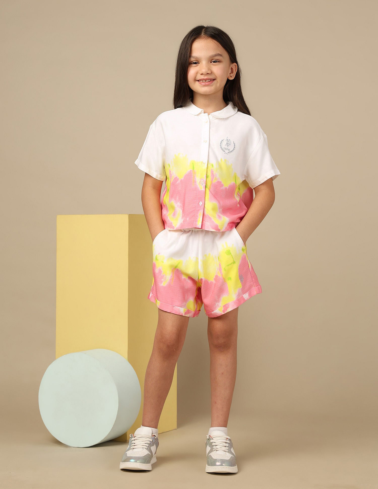 Girls Tie-Dyed Shorts White - U.S. POLO ASSN. | Large