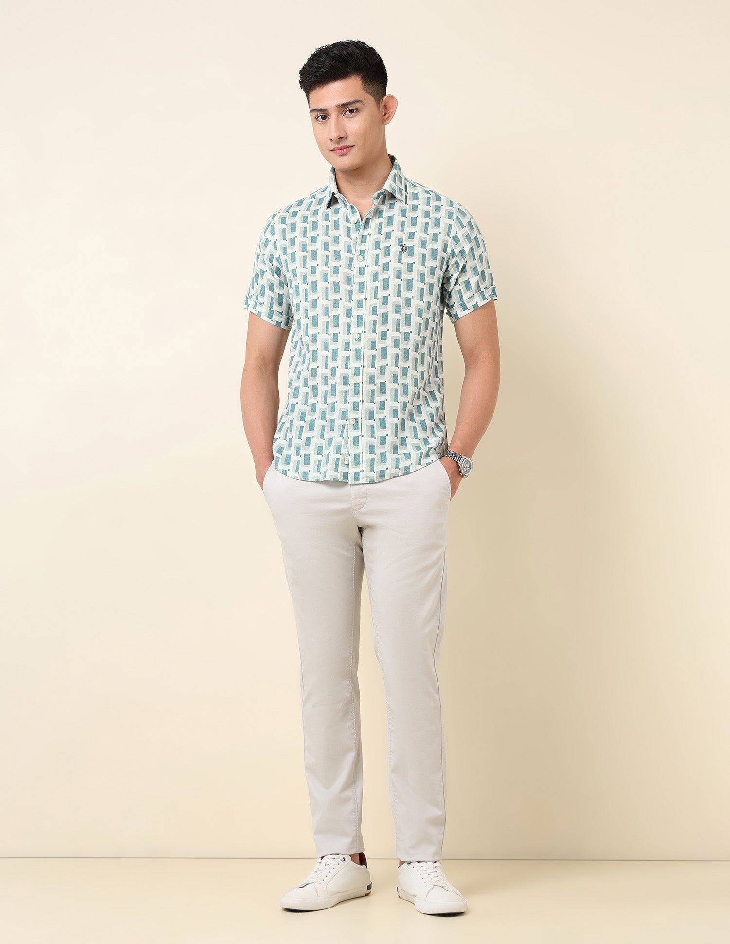 Geometric Printed Pure Cotton Shirt Green - U.S. POLO ASSN. | Large