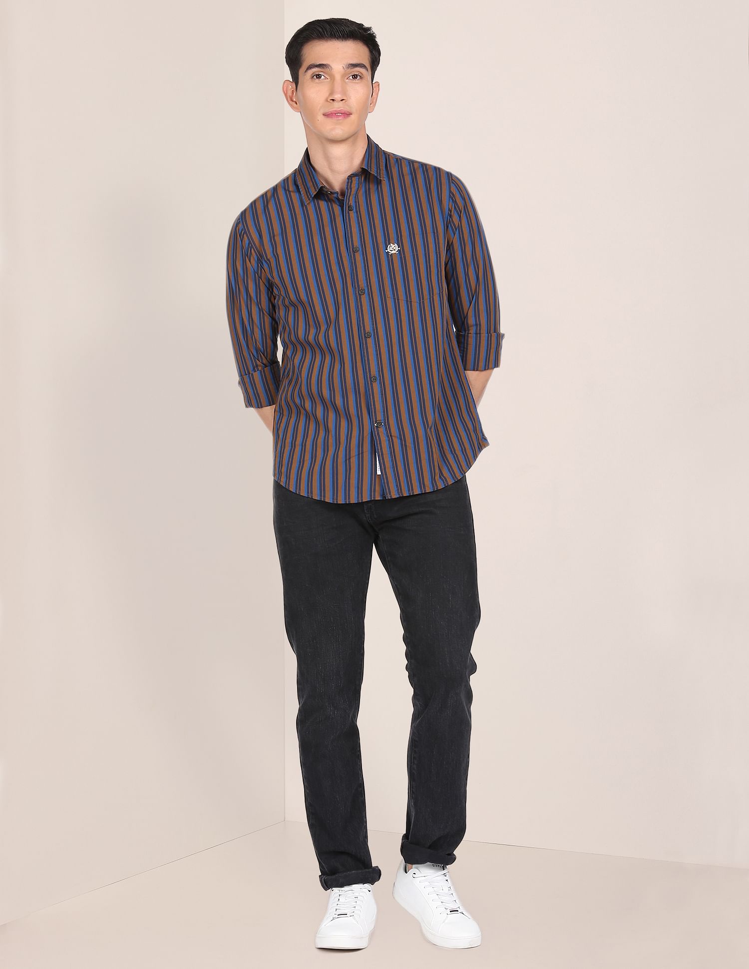 Men Brown Pure Cotton Tailored Fit Casual Shirt Brown - U.S. POLO ASSN. | Large