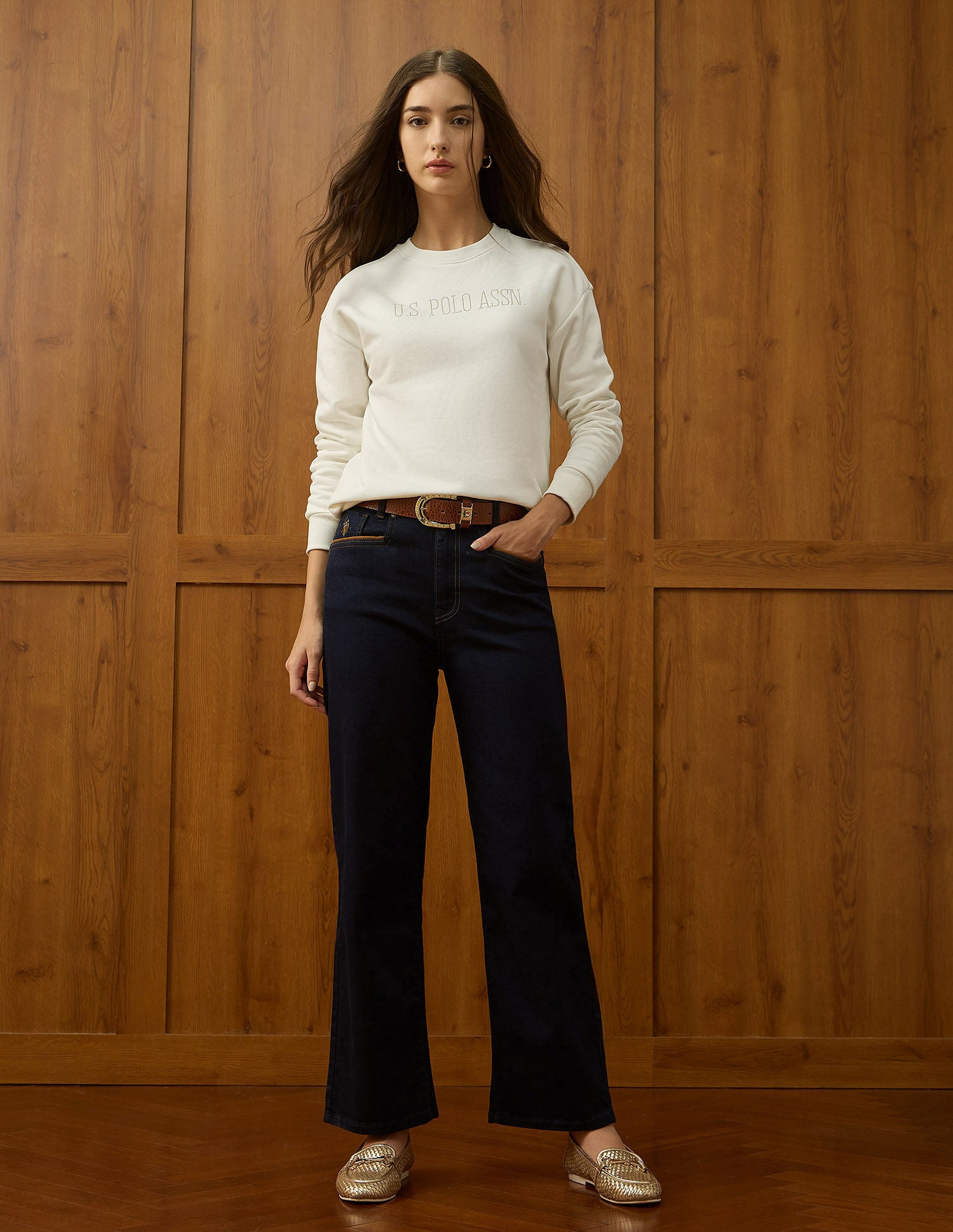 Drop Shoulder Brand Printed Sweatshirt Off White - U.S. POLO ASSN. | Large