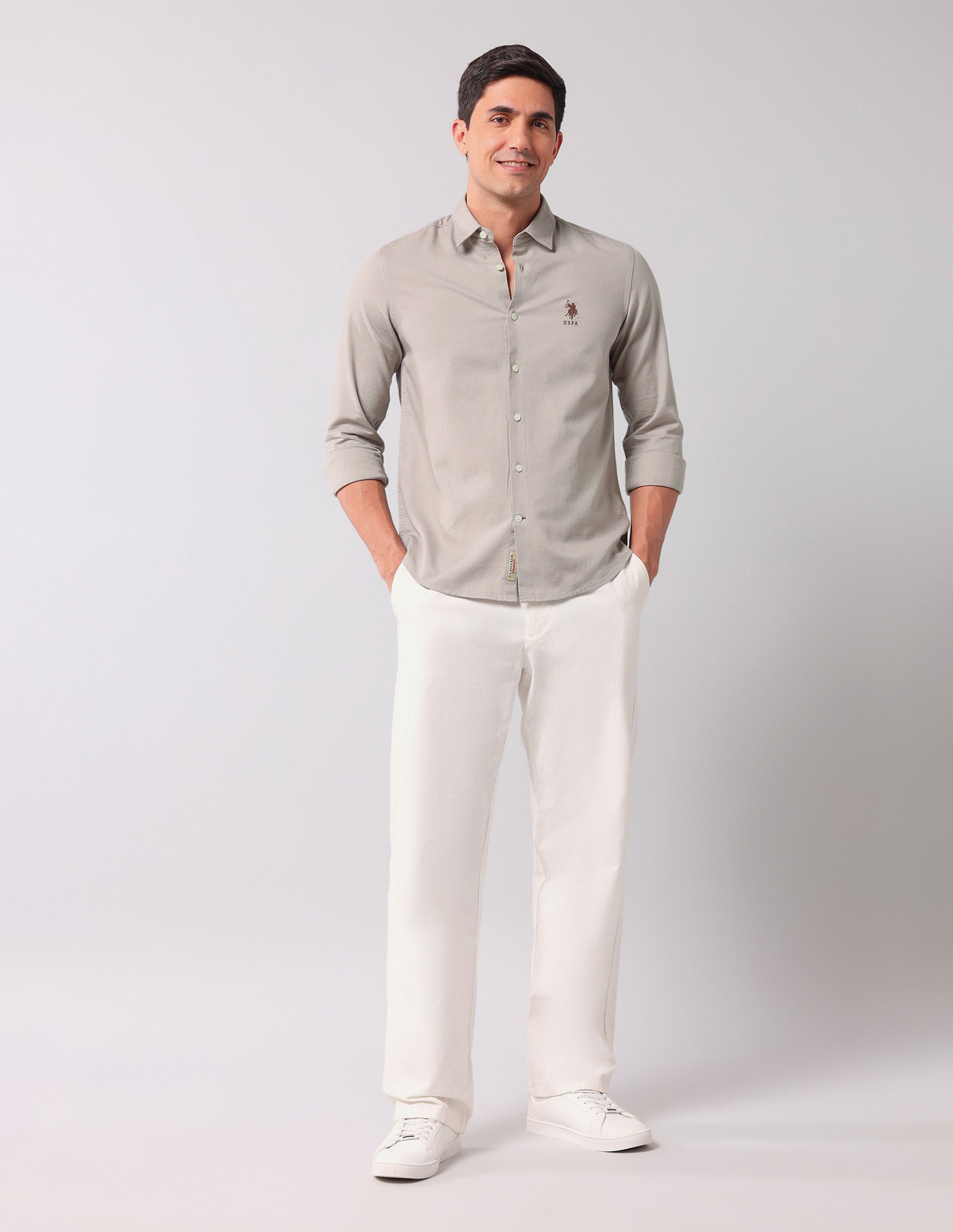 Pure Cotton Regular Fit Shirt Khaki - U.S. Polo Assn. India | Large
