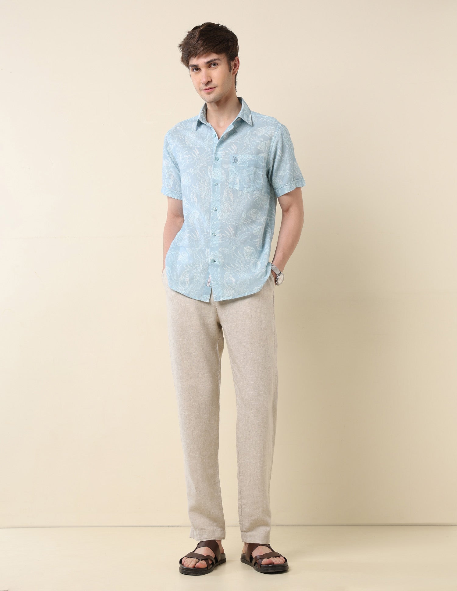 Tropical Printed Tailored Fit Shirt Aqua - U.S. Polo Assn. India | Large