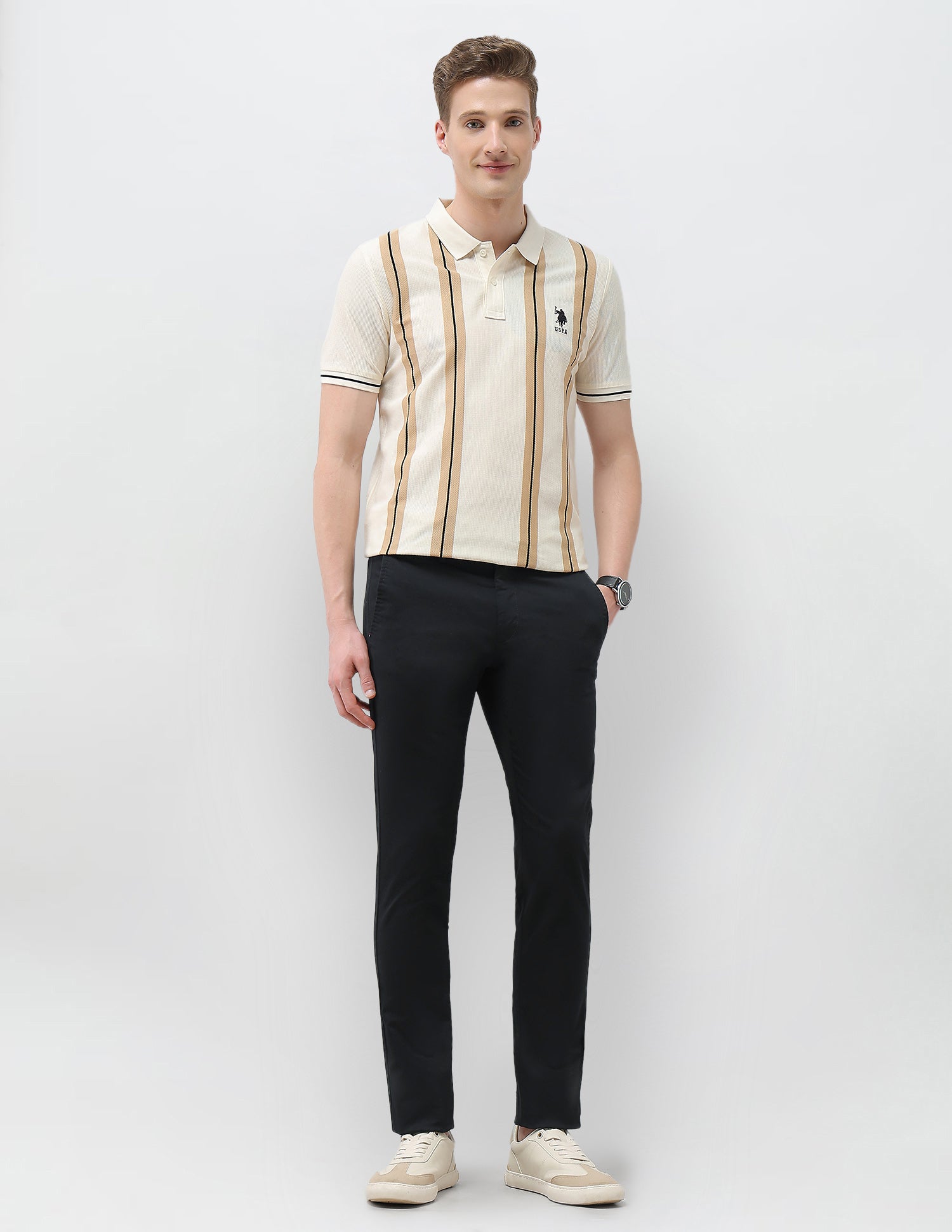 Solid Twill Denver Slim Fit Trousers Black - U.S. Polo Assn. India | Large