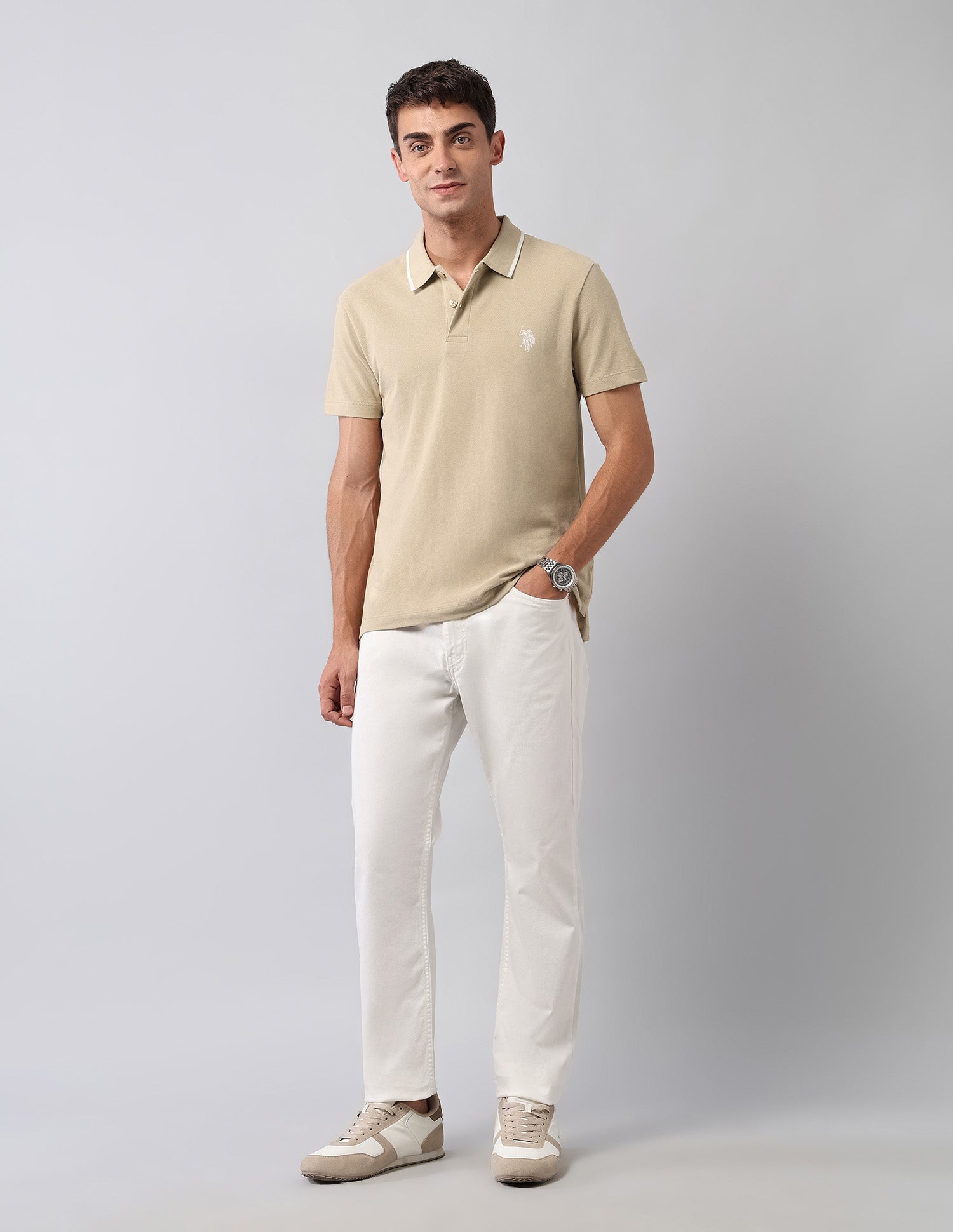 Pure Cotton Muscle Fit Polo Shirt Beige - U.S. Polo Assn. India | Large