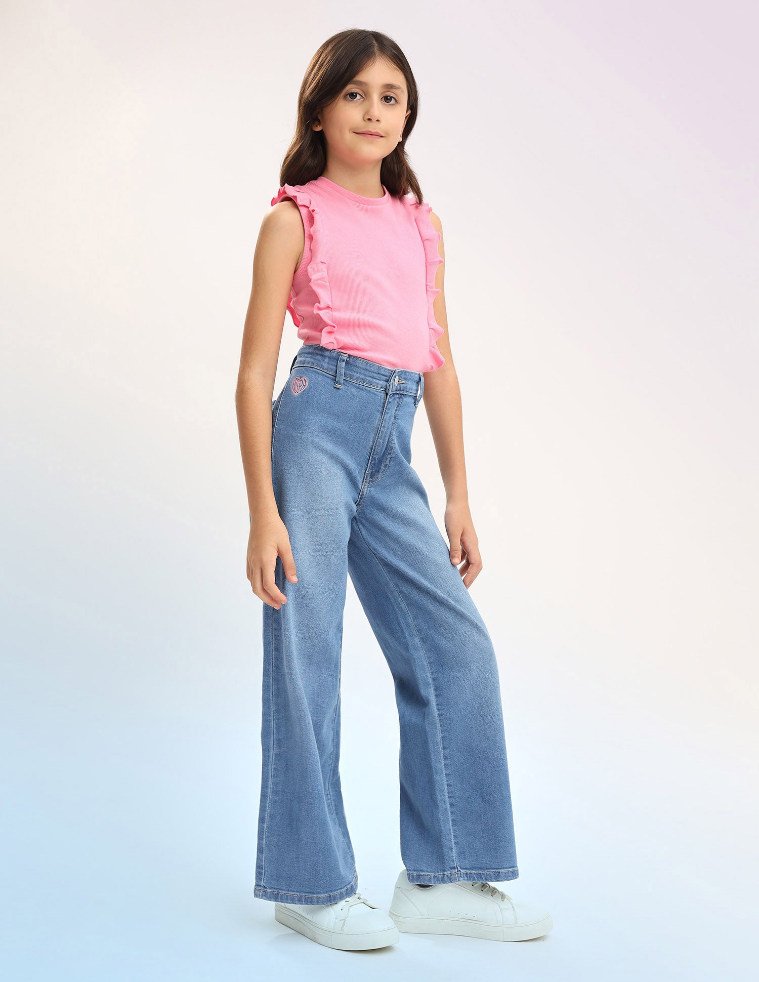 Girls Wide Leg Fit Blue Jeans Light Blue - U.S. POLO ASSN. | Large