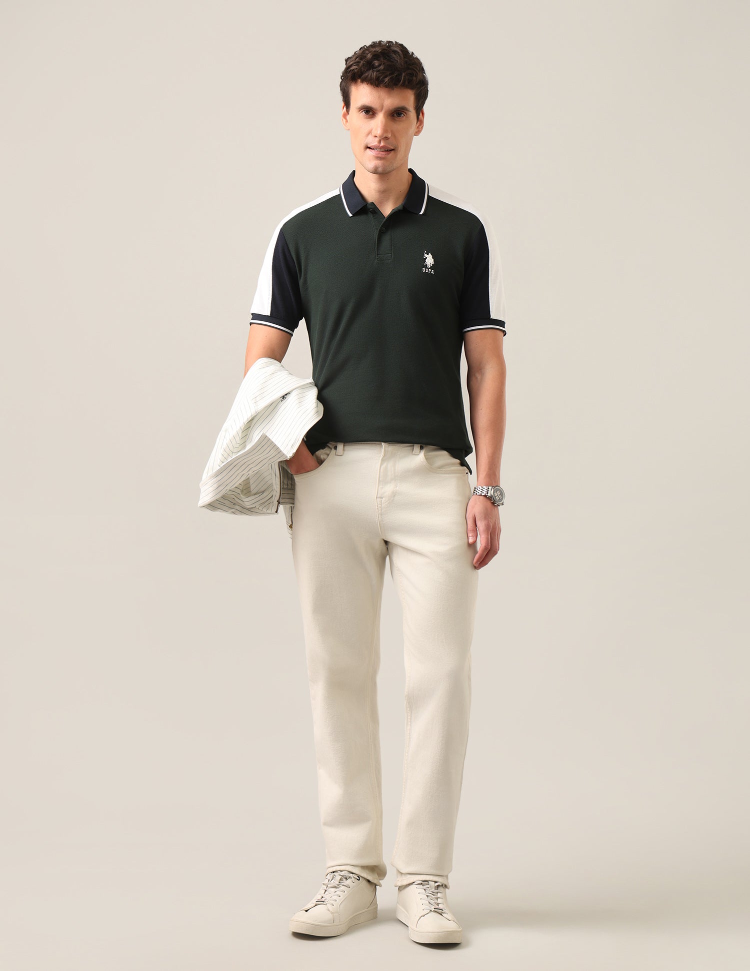 Solid Slim Fit Polo Shirt Green - U.S. Polo Assn. India | Large
