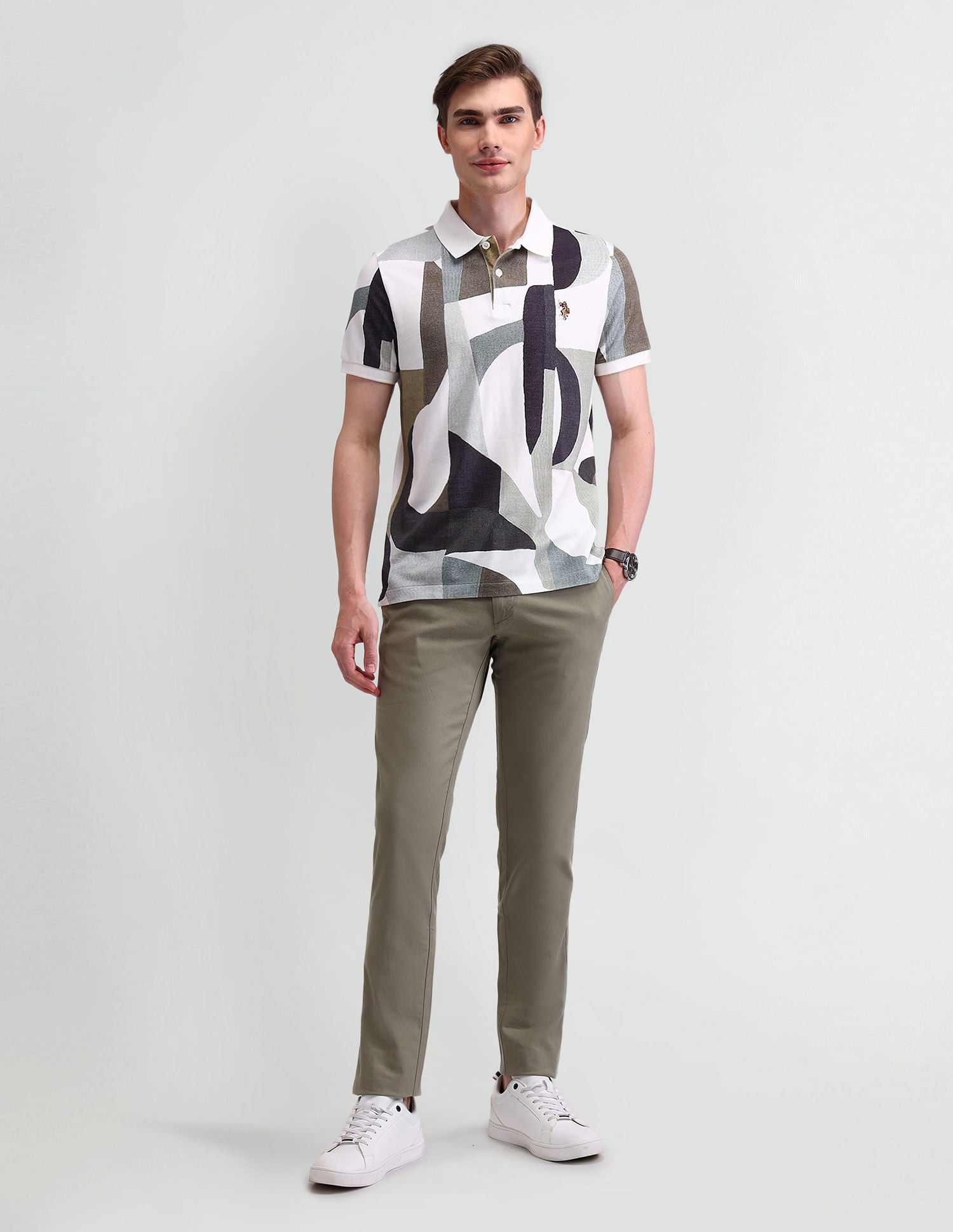 Abstract Printed Slim Fit Polo Shirt Ecru - U.S. Polo Assn. India | Large