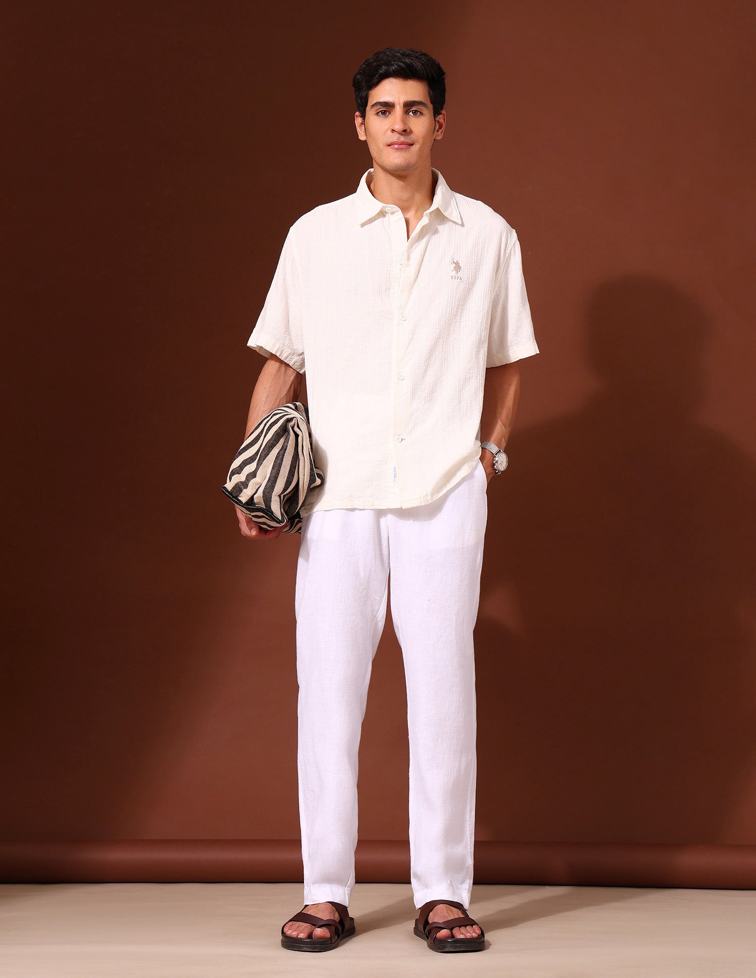 Textured Pure Cotton Shirt White - U.S. Polo Assn. India | Large