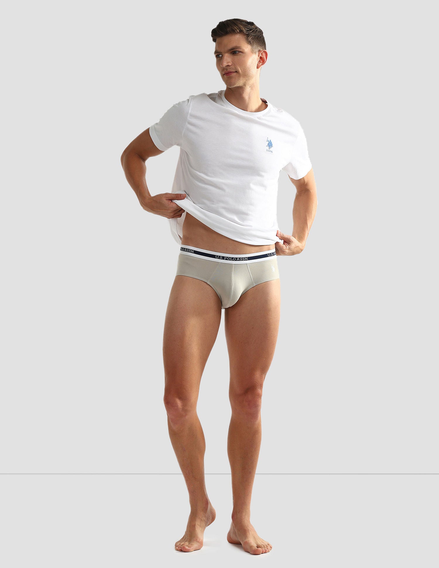 Elasticized Waist OEB09 Briefs - Pack Of 2 Fog Grey and Teal Grey - U.S. POLO ASSN. | Large