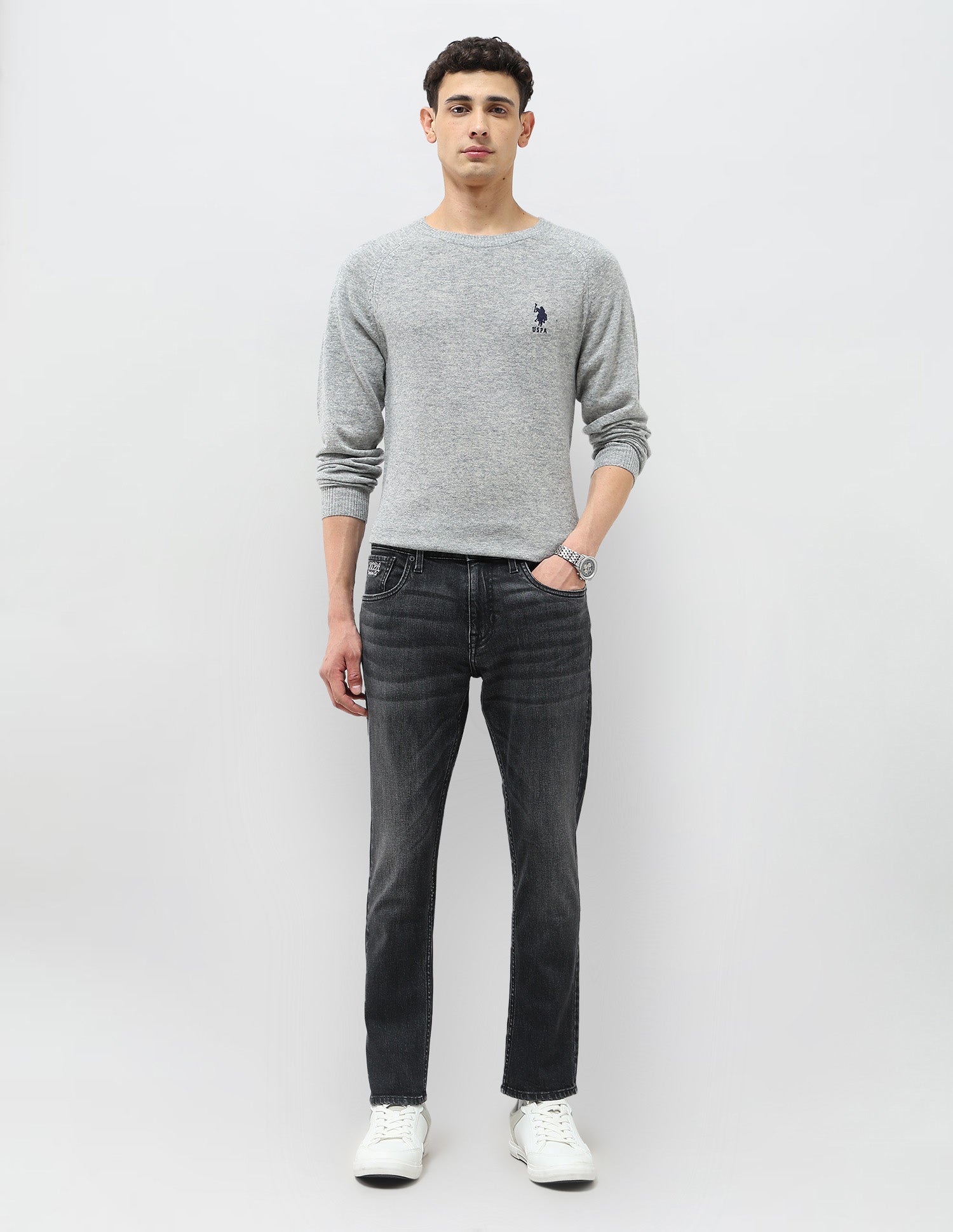 Henry Tapered Fit Whiskered Jeans Mid Grey - U.S. POLO ASSN. | Large