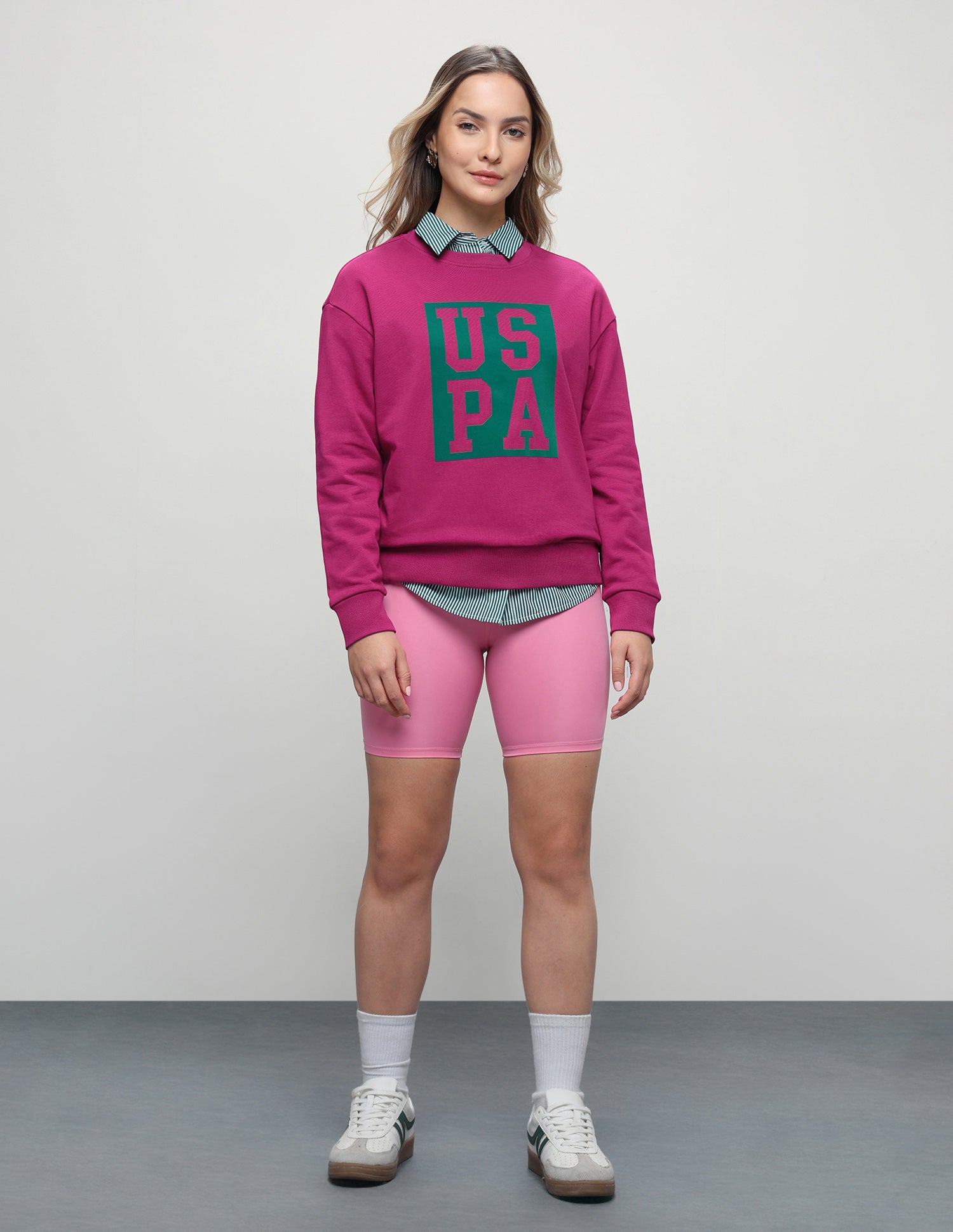 Brand Printed Relaxed Fit Sweatshirt Magenta - U.S. Polo Assn. India | Large