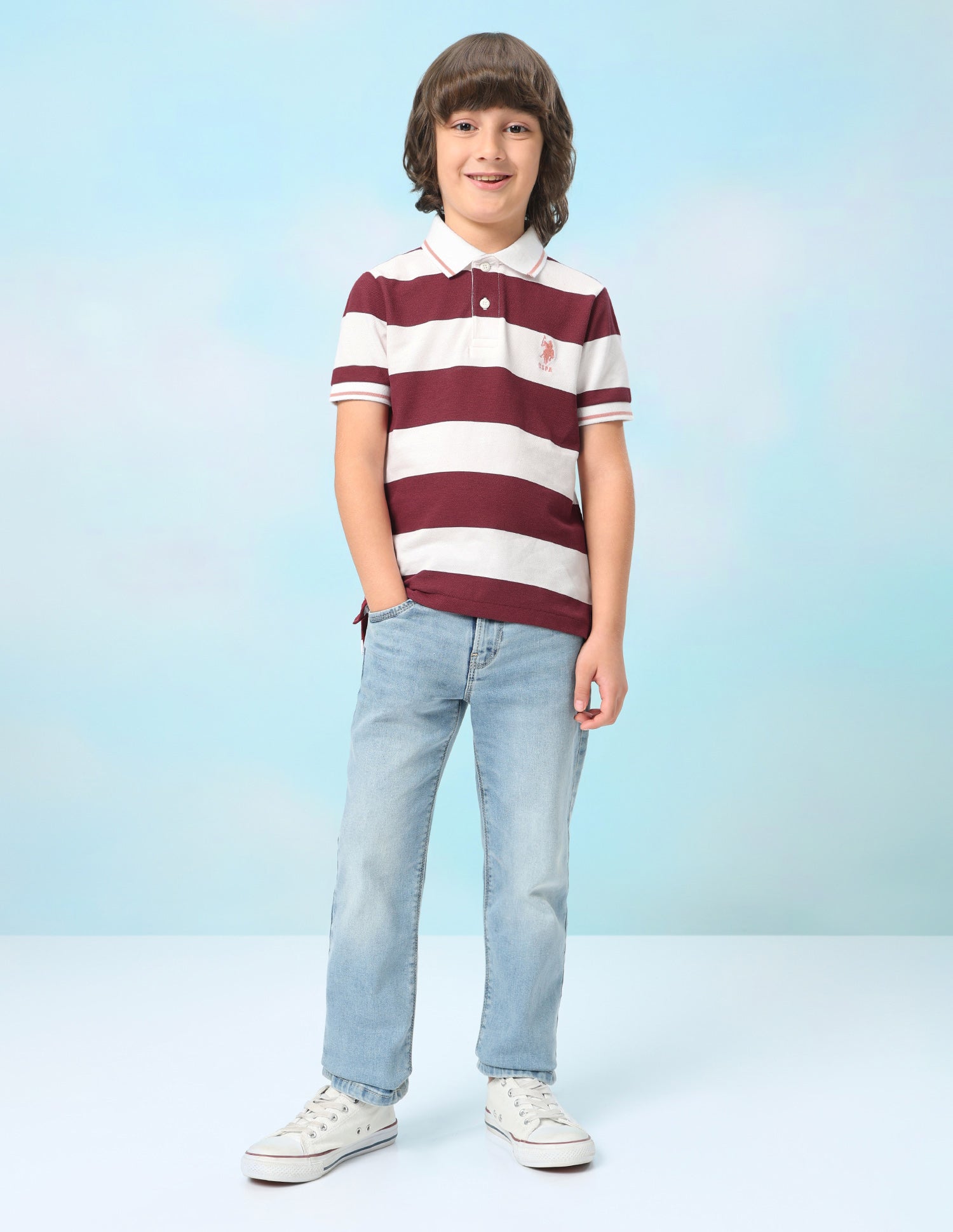 Horizontal Striped Regular Fit Polo Shirt Light Brown - U.S. Polo Assn. India | Large