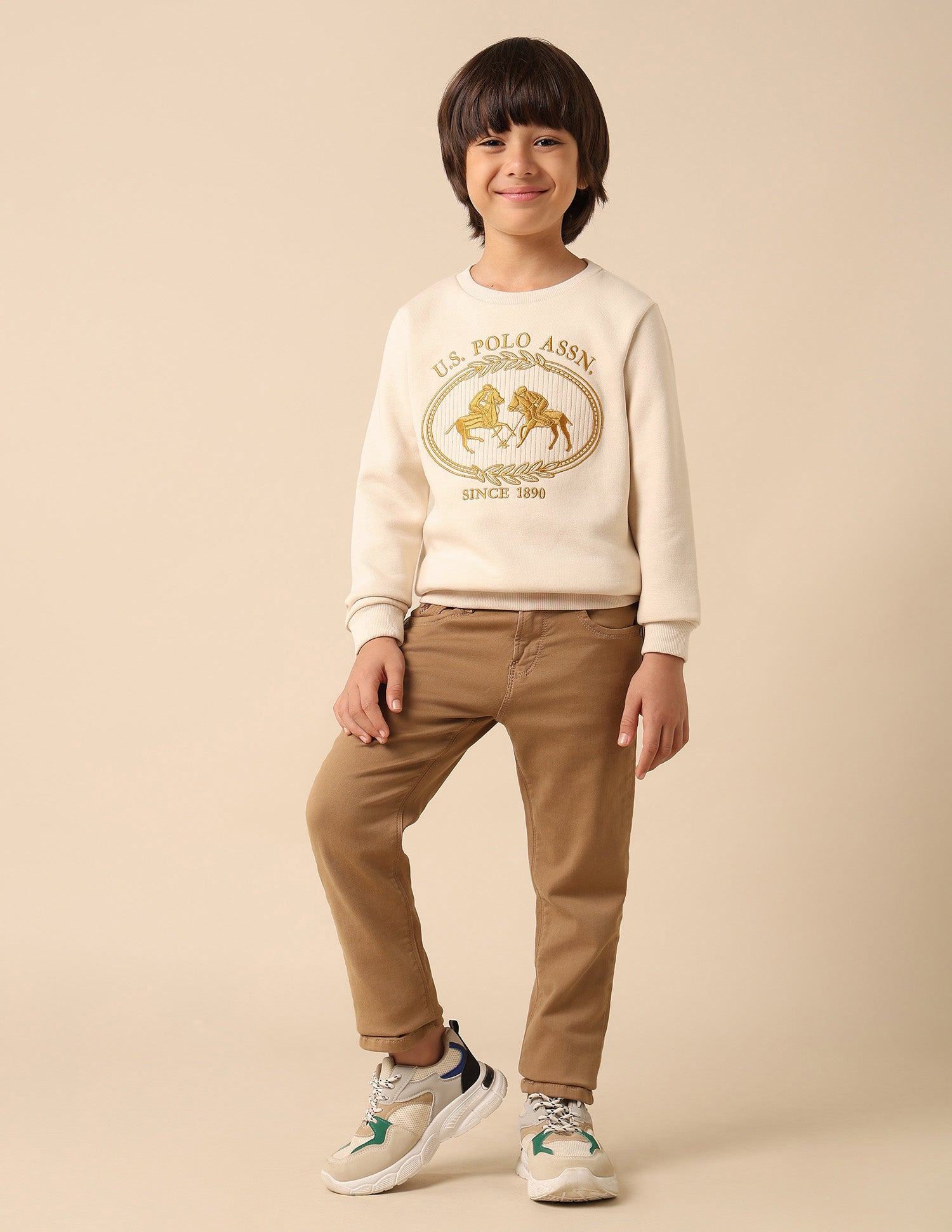 Boys Graphic Brand Embroidered Regular Fit Sweatshirt Ecru - U.S. POLO ASSN. | Large