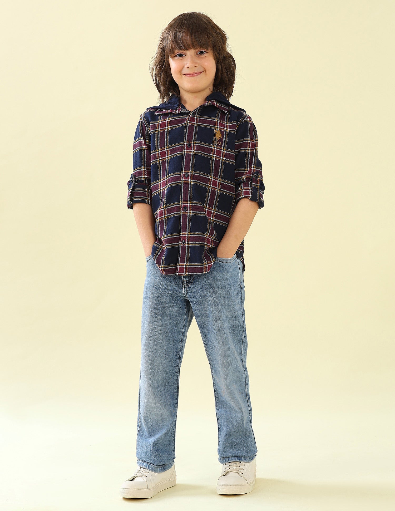 Twill Plaid Checked Hooded Shirt Navy - U.S. Polo Assn. India | Large