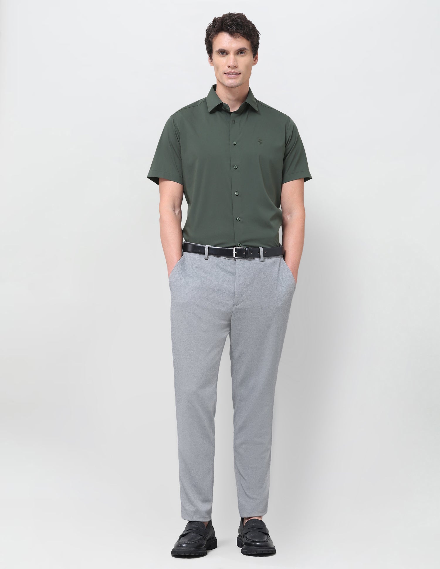 Solid Regular Fit Shirt Dark Green - U.S. Polo Assn. India | Large