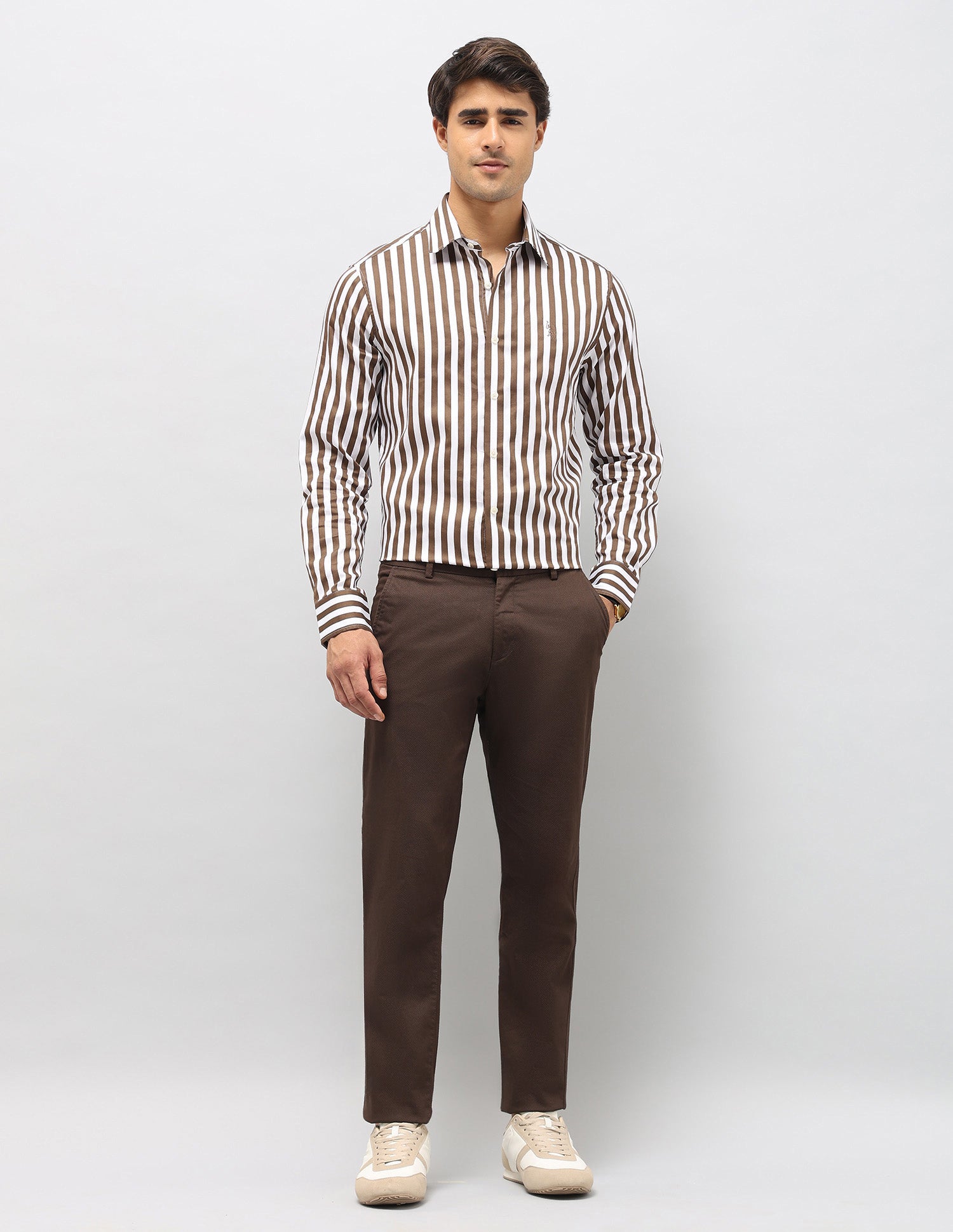 Vertical Striped Tailored Fit Shirt Brown - U.S. POLO ASSN. | Large
