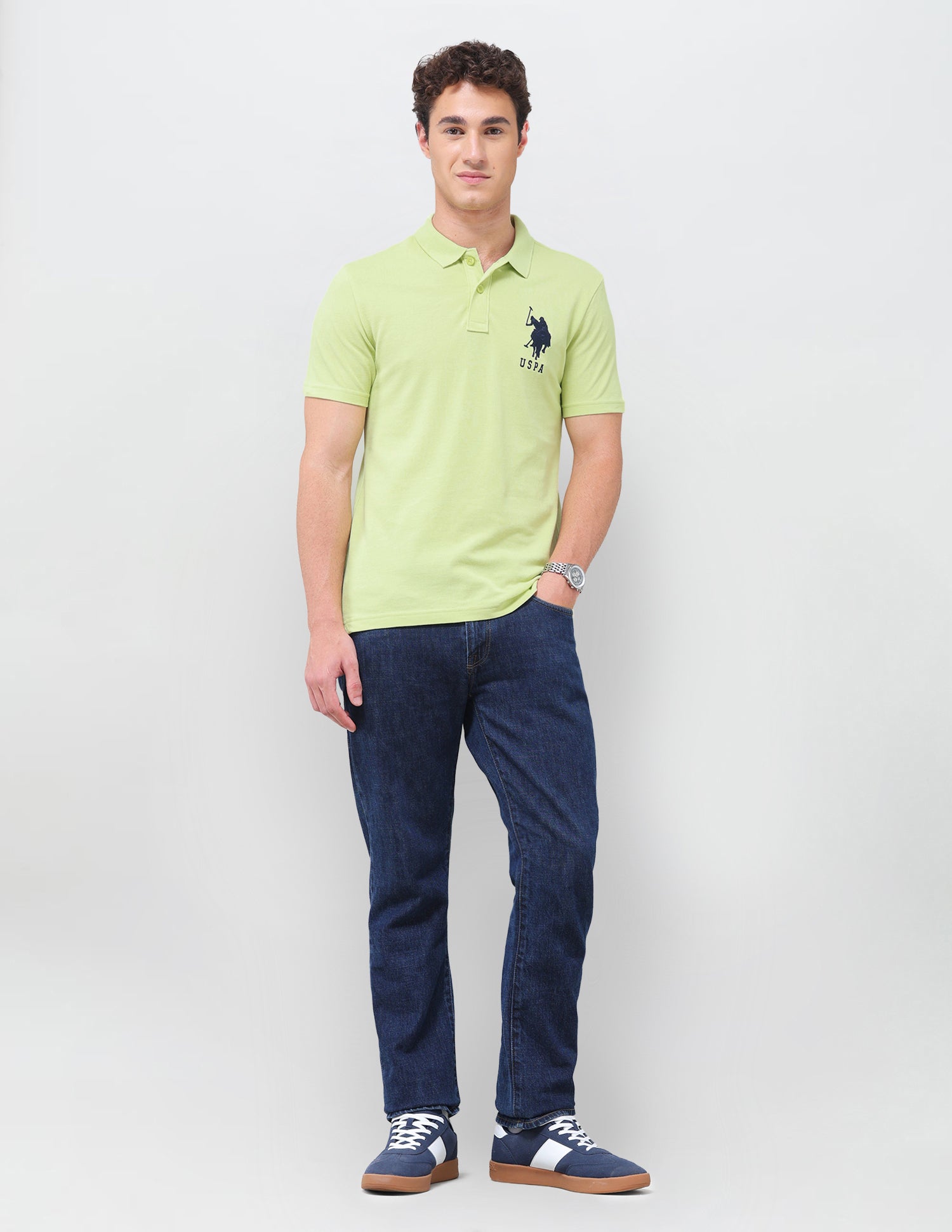 Solid Slim Fit Polo Shirt Green - U.S. Polo Assn. India | Large